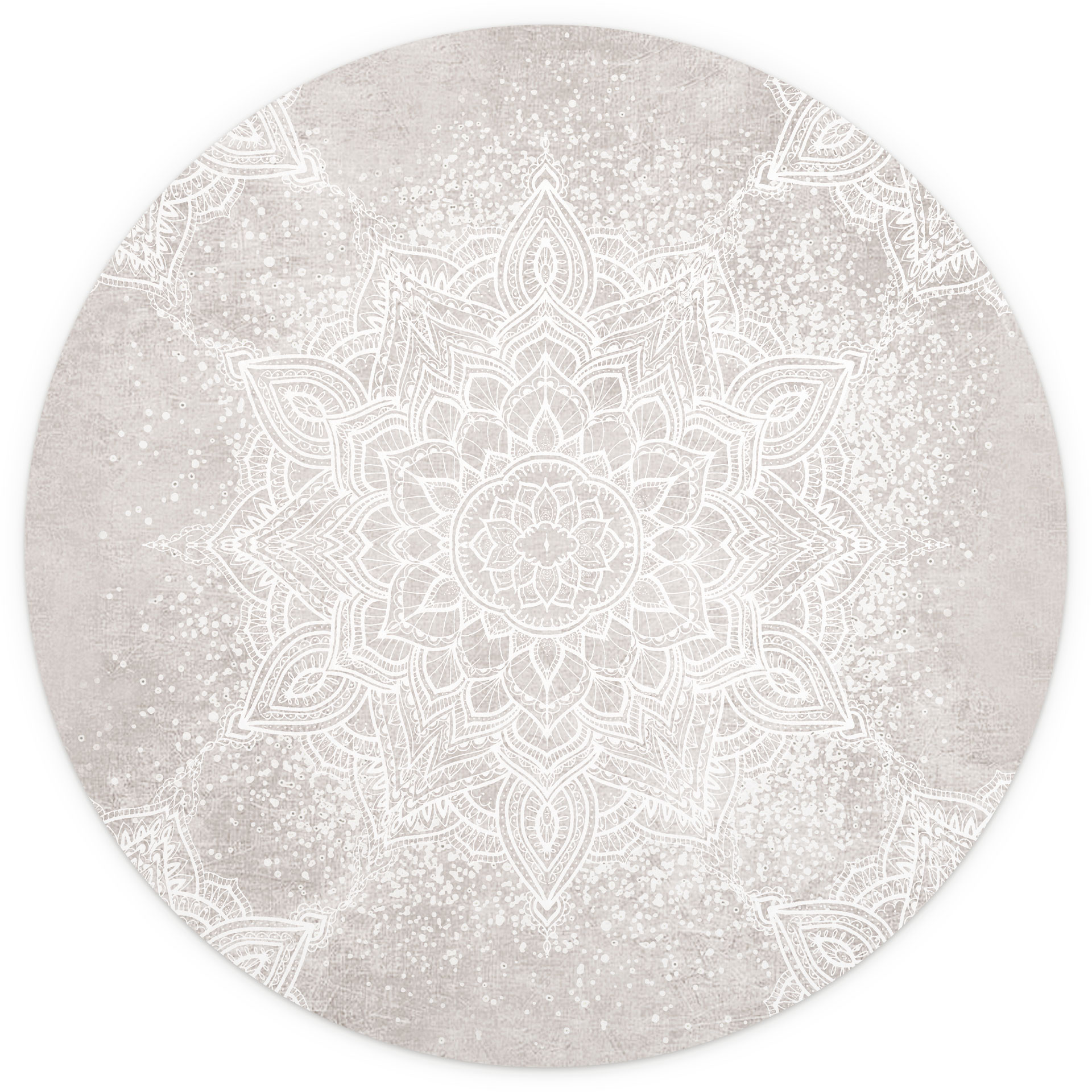 Zachte mandala op grijs-beige Fotobehang - Bloemdecor - Rond - Zelfklevend/niet-geweven