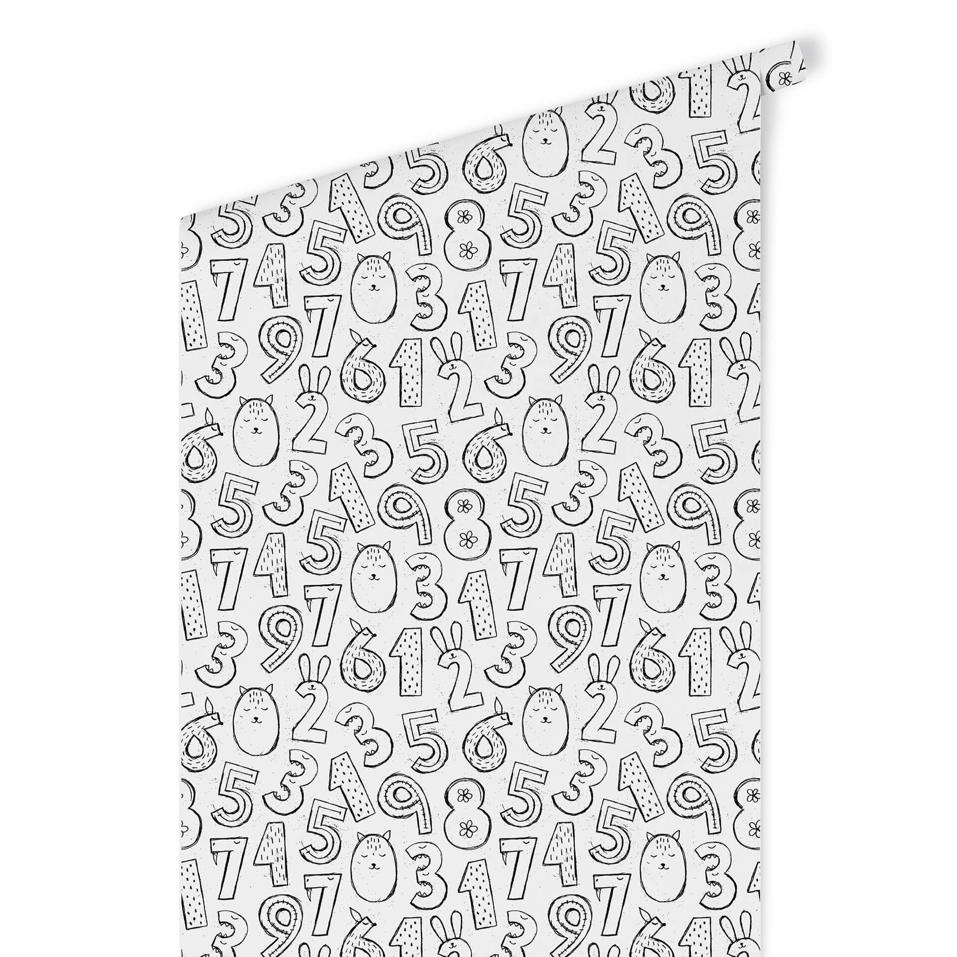 Patroonbehang nummers 1x1 - zwart en wit