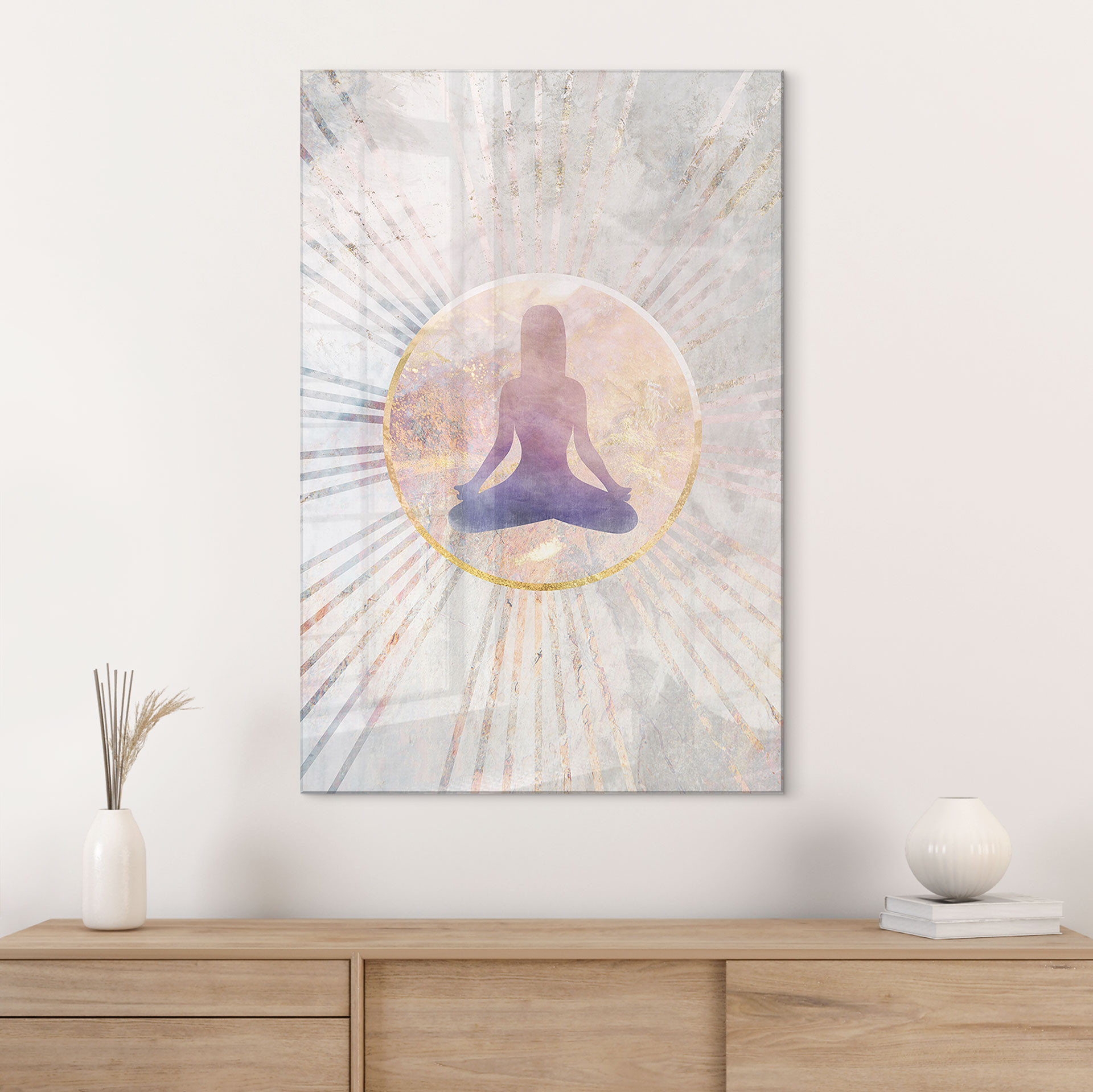 Akrylbillede Lotus position - Meditation i gyldent lys - Manovski