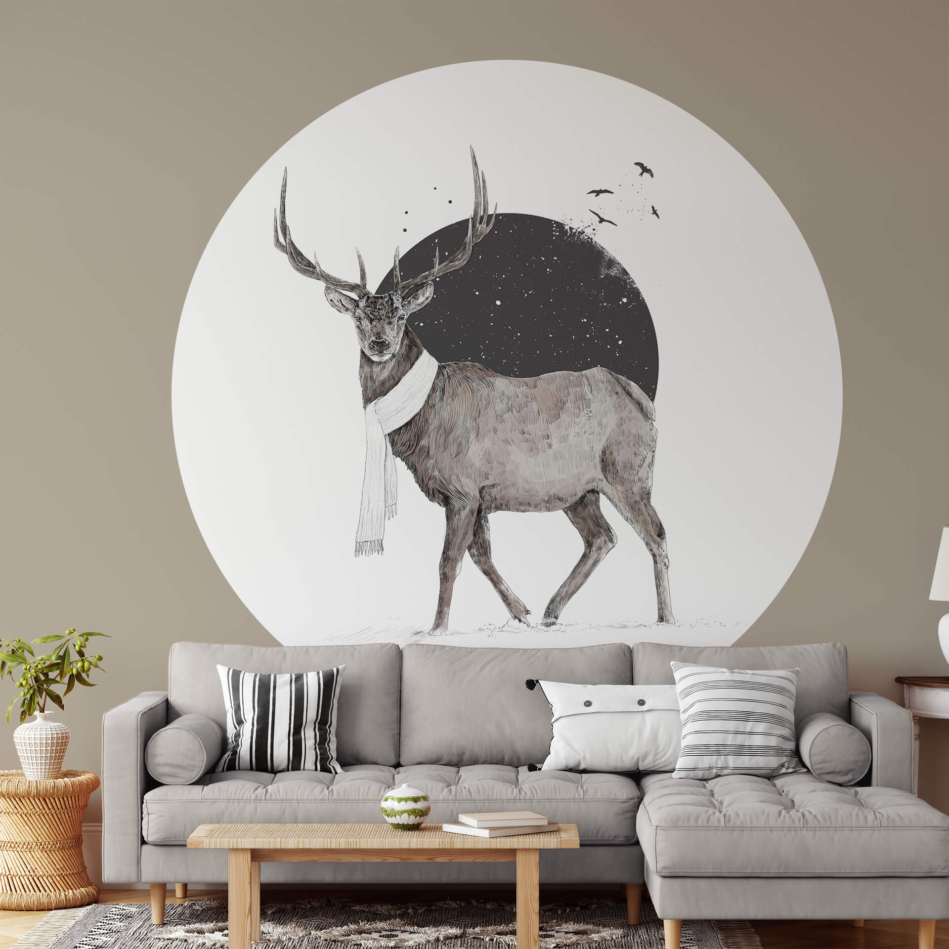 Behangcirkel Solti - Deer Winter - vliesbehang/zelfklevend vliesbehang