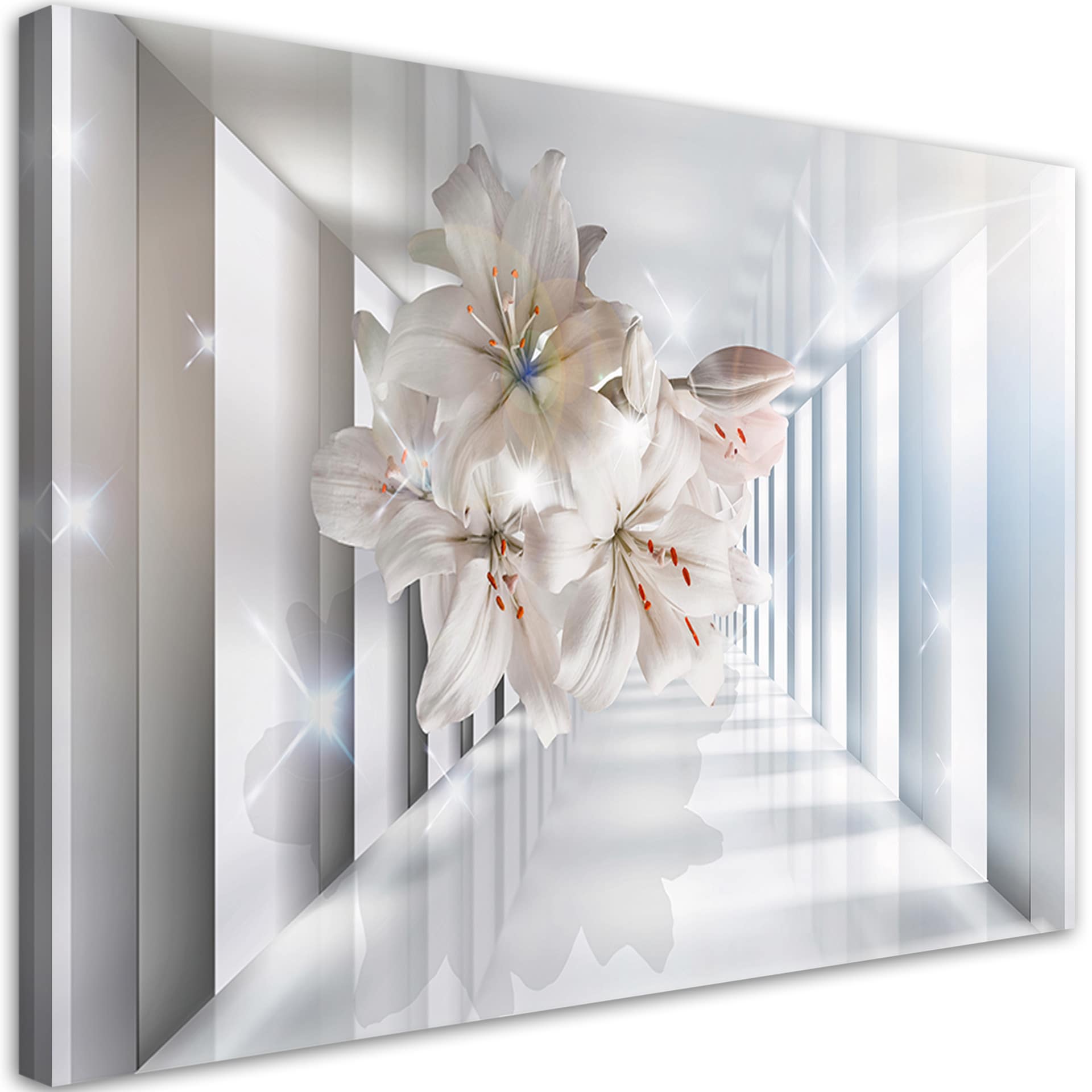Canvasbillede, Blomster i 3D-tunnel