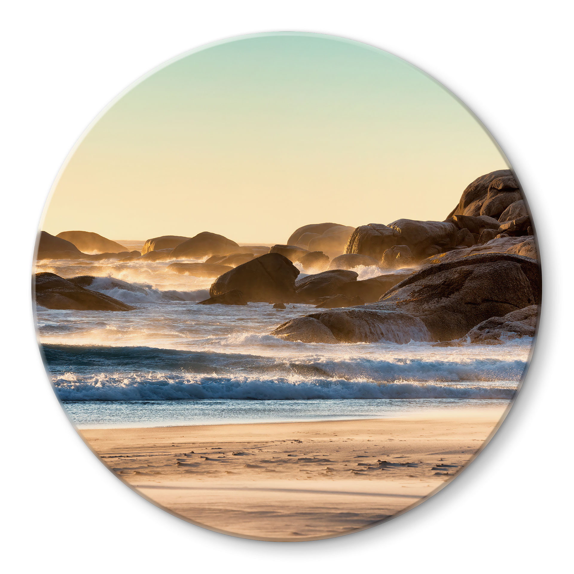 Glasbillede - Strandkyst ved solopgang i Afrika - Hugonnard - Round