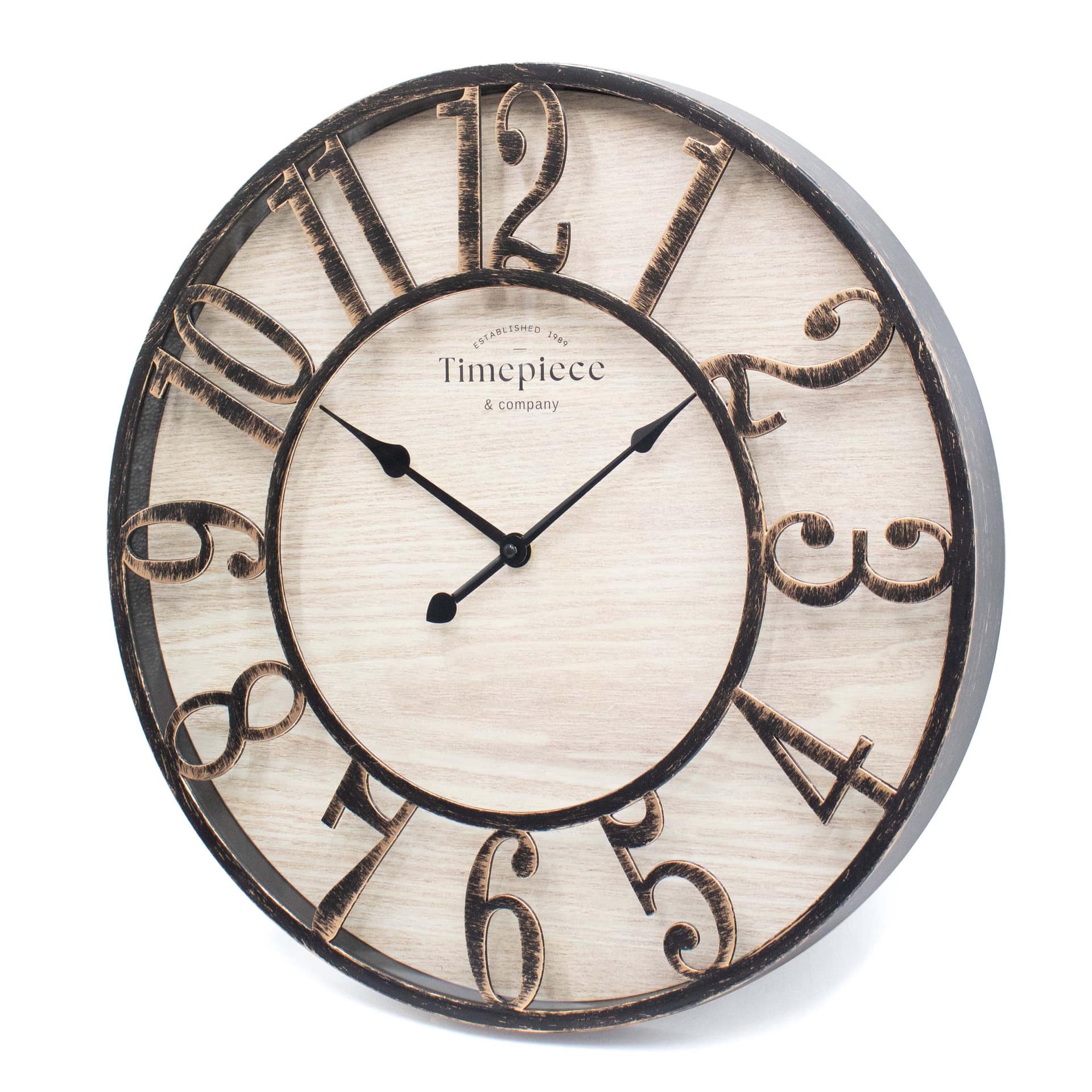 Horloge murale vintage métal-bois avec grands chiffres Ø50cm