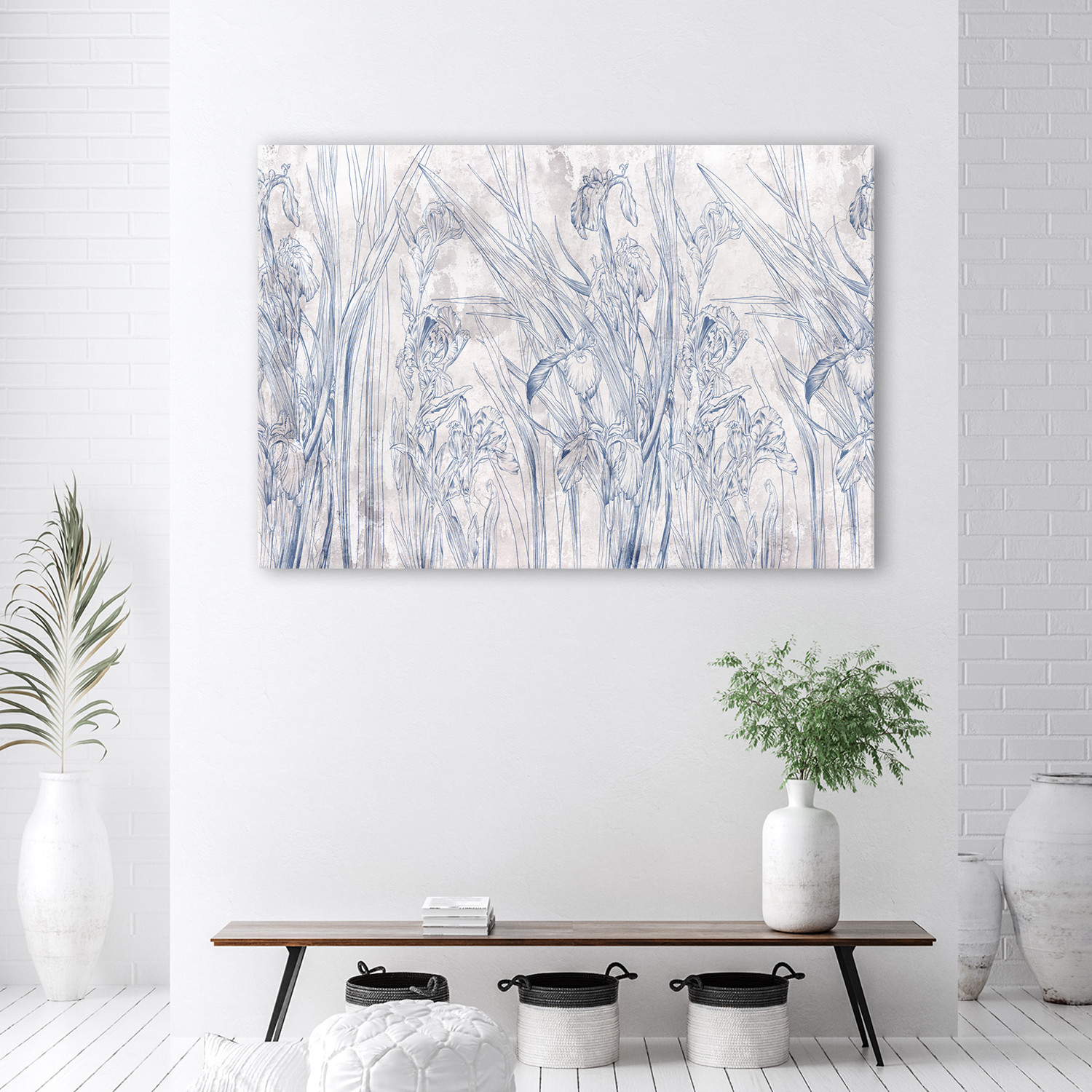 Canvasbillede, Iris blomst kontur blå