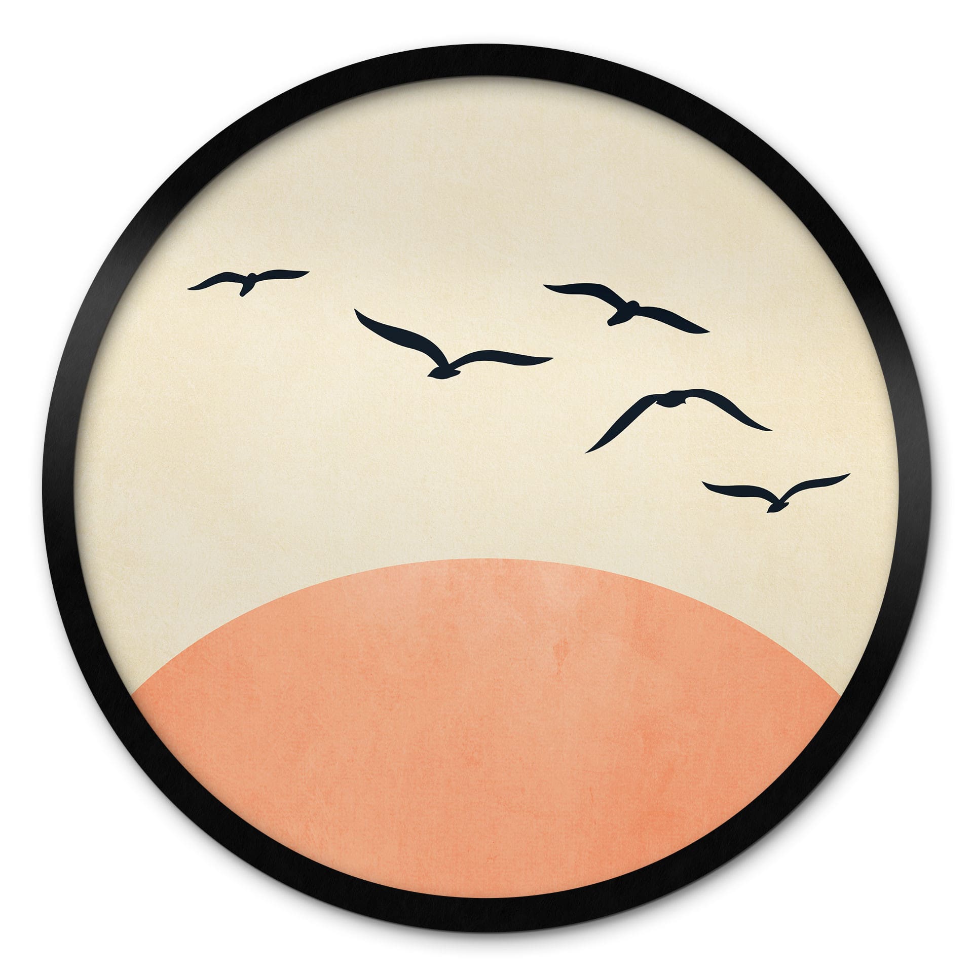 Poster Banc d'oiseaux au coucher du soleil - Kubistika - Rond