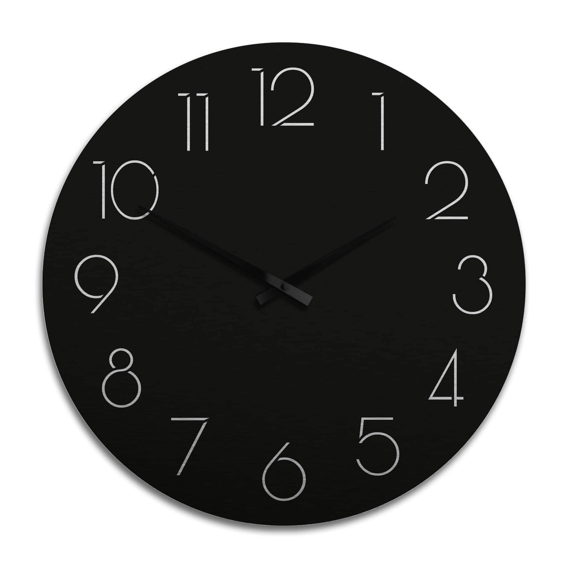 Horloge murale XXL en Alu-Dibond - Argenté - Moderne noire avec chiffres