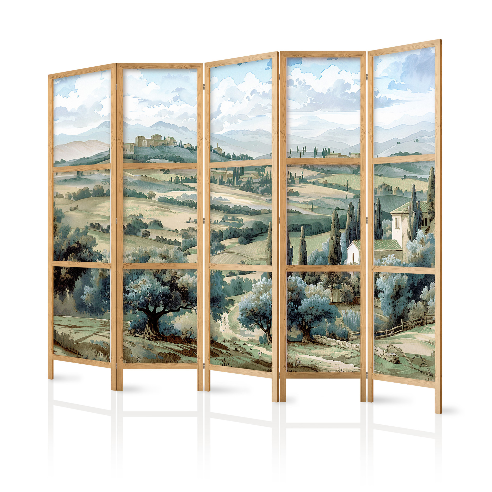 Japanischer Paravent, Raumteiler freistehend, Trennwand - Tuscan Landscape: Green Fields