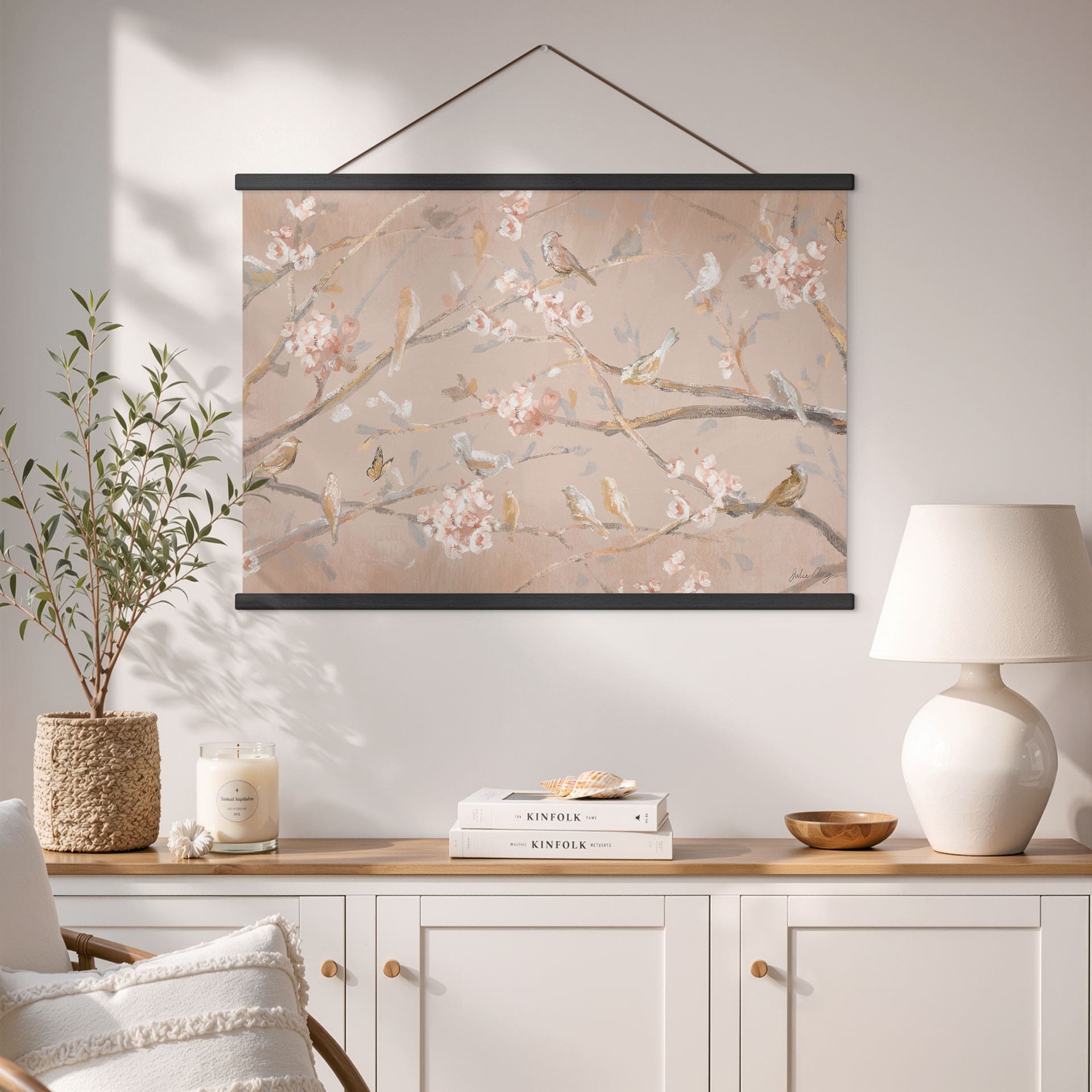 Textielposter Vogels op Kersenbloesem - Cheney
