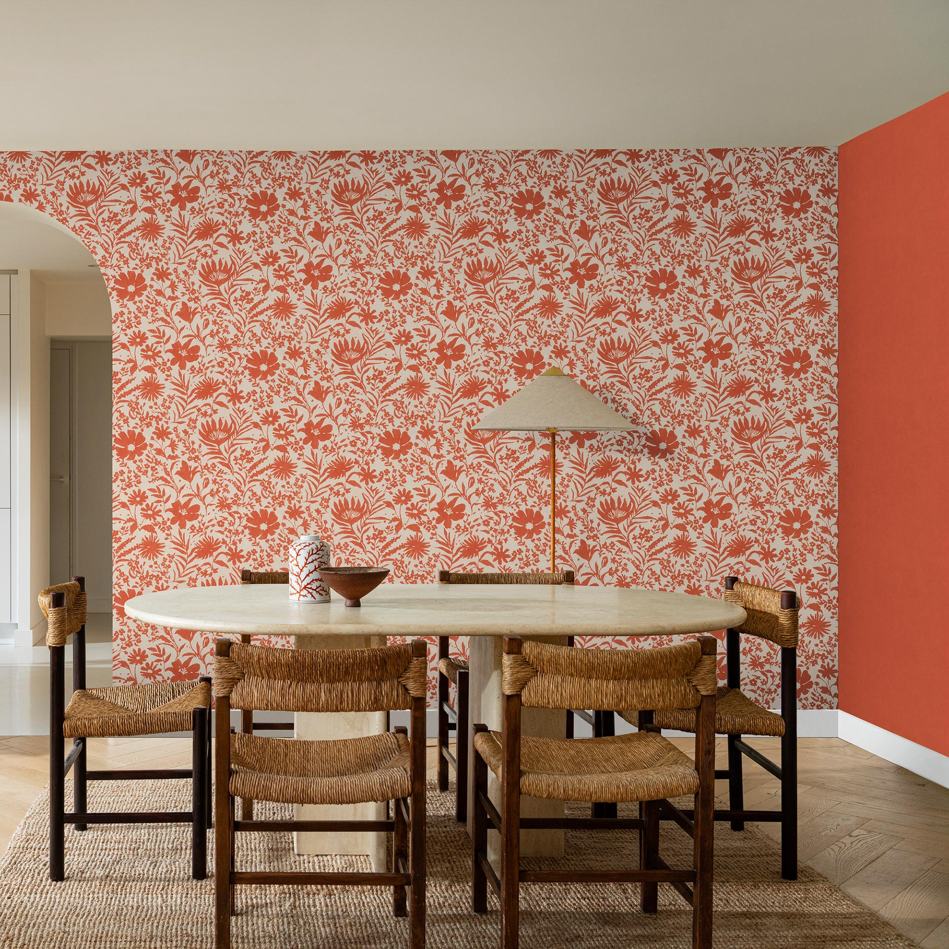 behang met bloemen en vliesbehang Paraiso rood