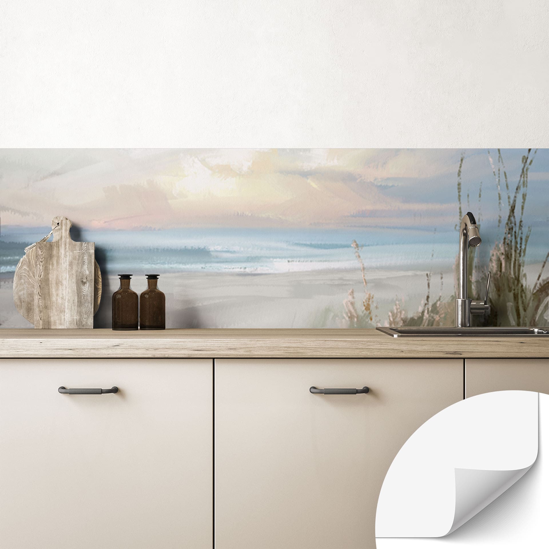 Autoadhesivo Panel de Cocina Playa Tranquila en Colores Pastel - Cheney