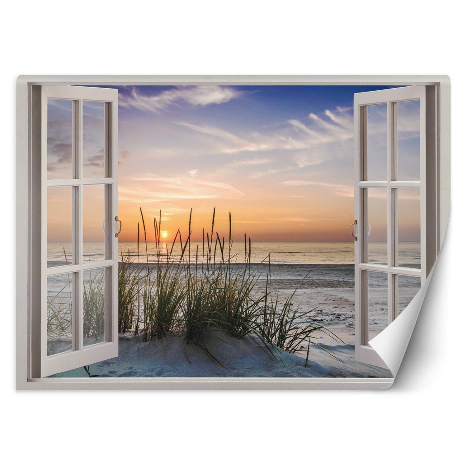 Fototapete Fensterblick Sonnenuntergang am Strand