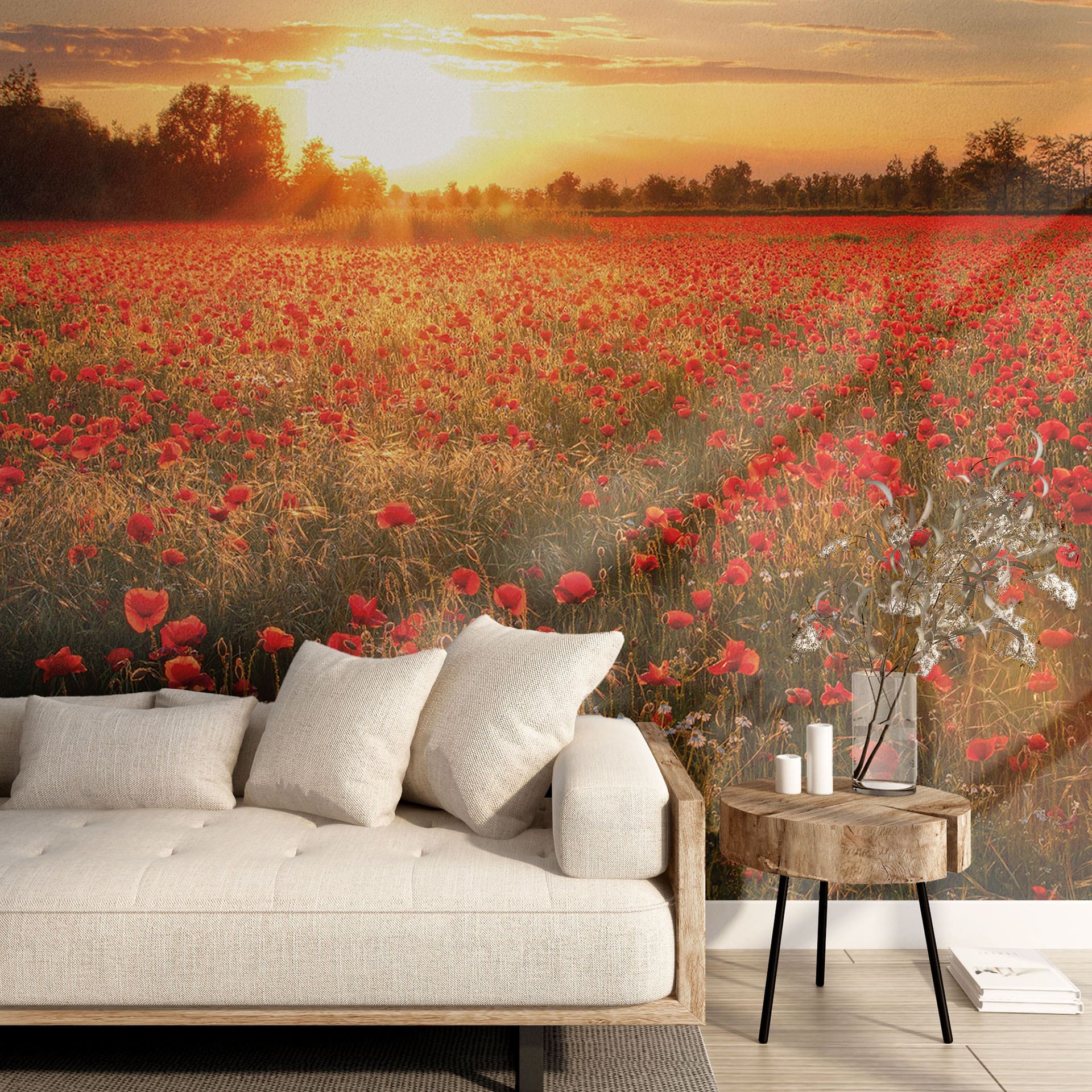 Fotobehang Klaprozen bij Zonsondergang