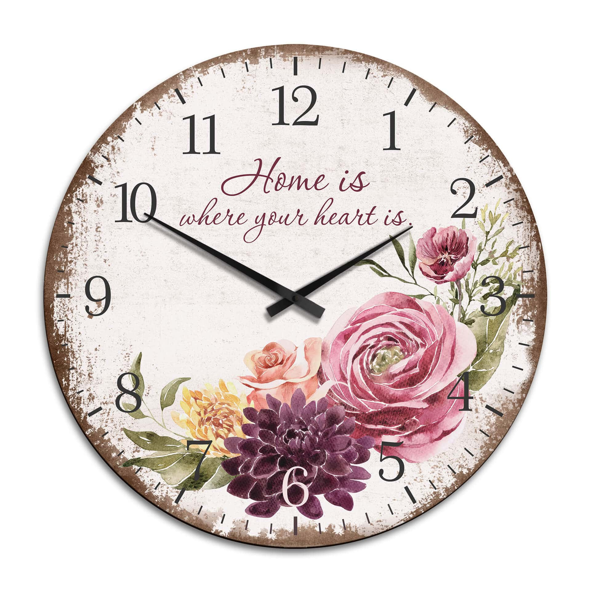 XXL Wanduhr Home is where your heart is - Vintage - Ø 70 cm