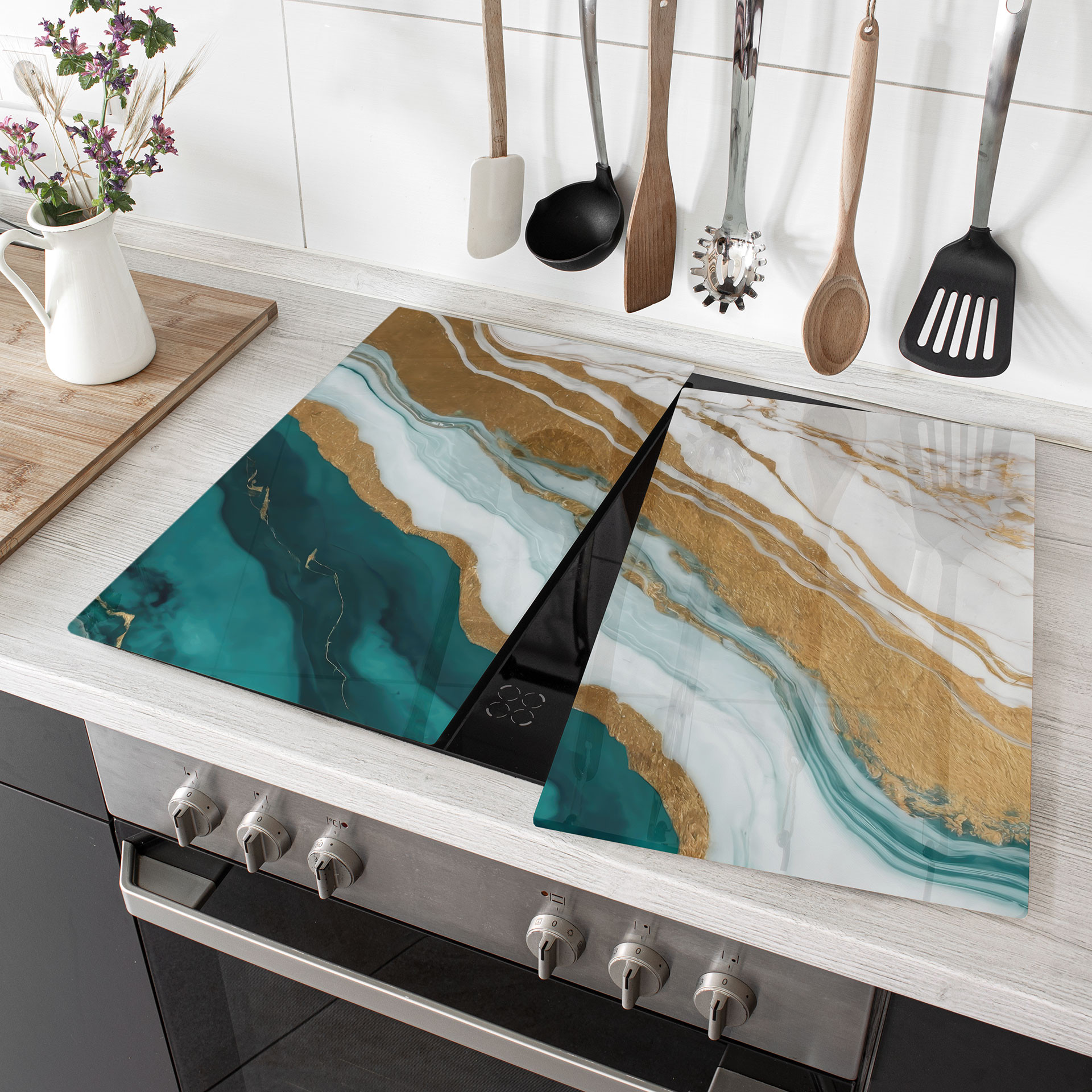Herdabdeckplatte Marmor-Fluss aus Gold und Jade - Alpenglow Workshop