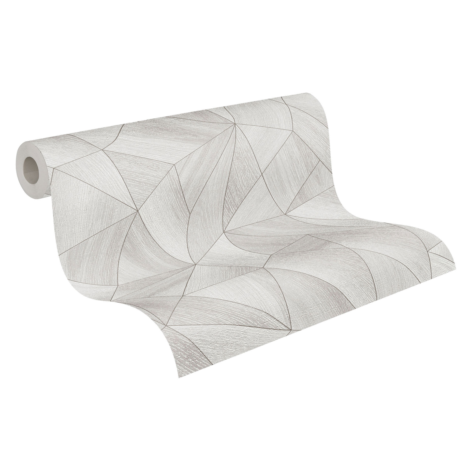 Geometrisch behang houtlook lichtgrijs zilver - Vliesbehang met textuur