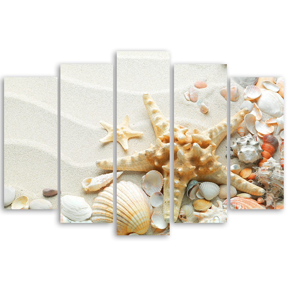 5 stykke lærredsprint Shells Beach Sand Beige