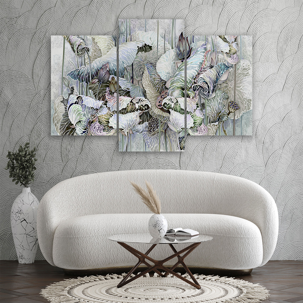 3 stykke lærredstryk, Saint Lotus-blomster