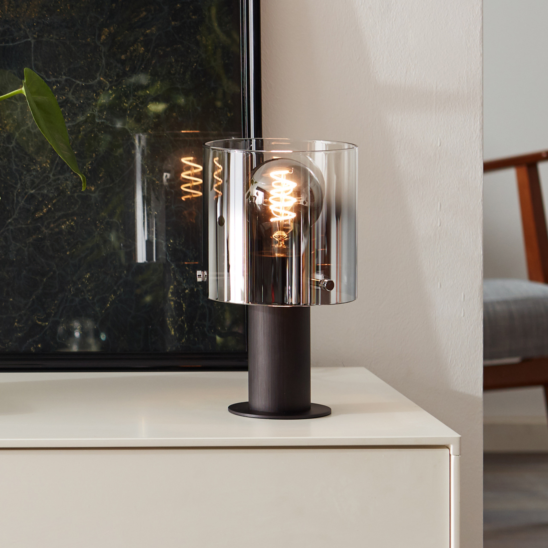 Tischleuchte Benett, braun, 26 x 15 cm, Glas Tischlampe