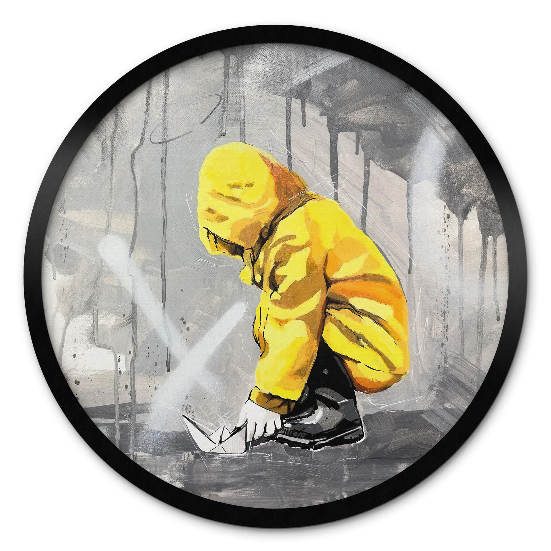 Poster Enfant avec Bateau en Papier Street Art - Habib - Rond