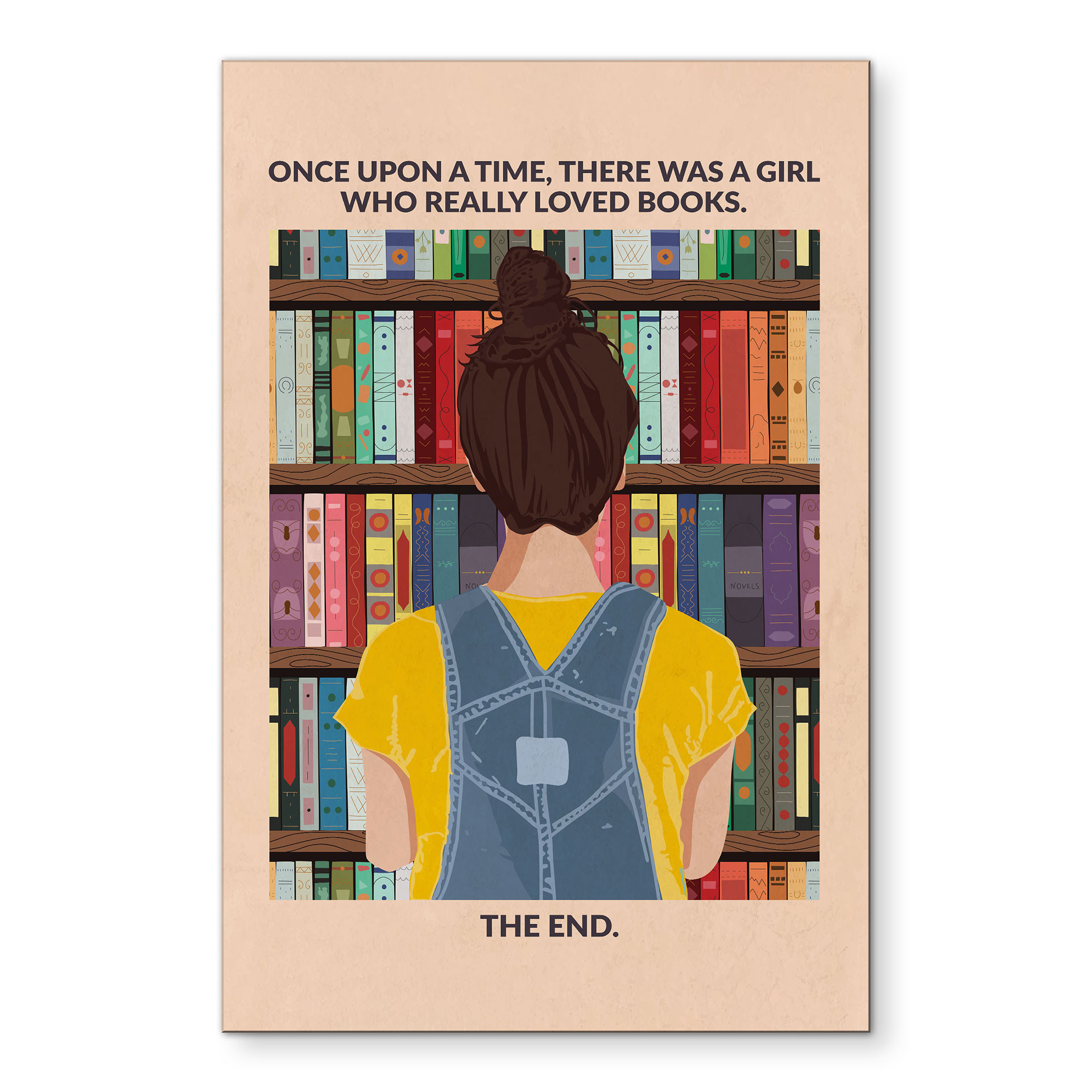 Tableau Amour des Livres - Fille devant l'Étagère - WallChart Art Studio - Alu-Dibond