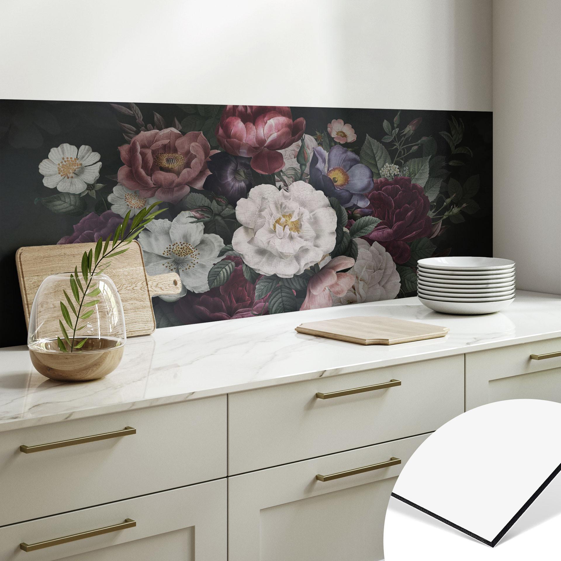 Revêtement pour cuisine Fleurs Nature morte style Redouté - Bloomery Decor
