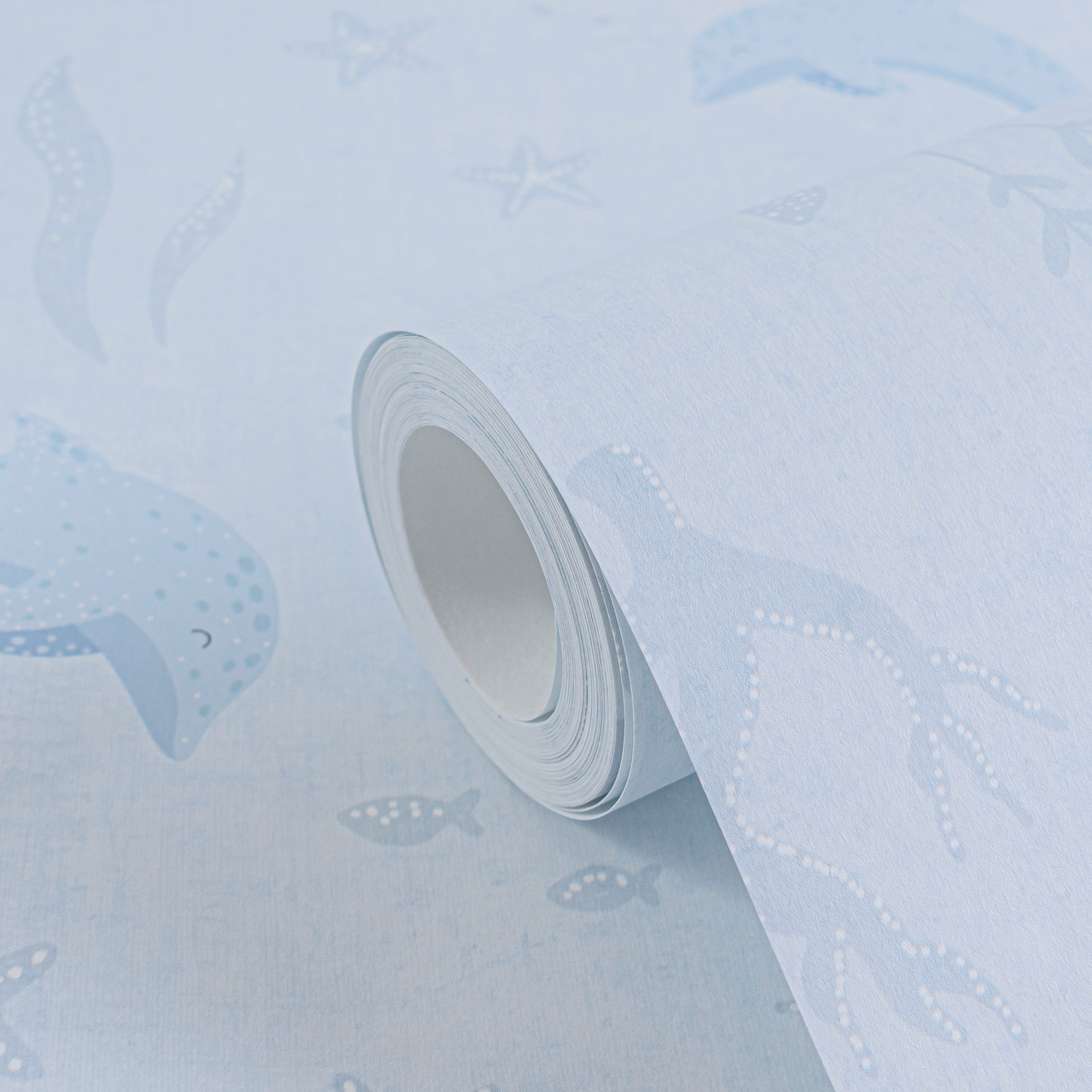Dolfijn behang lichtblauw - kinderbehang met zeemotieven