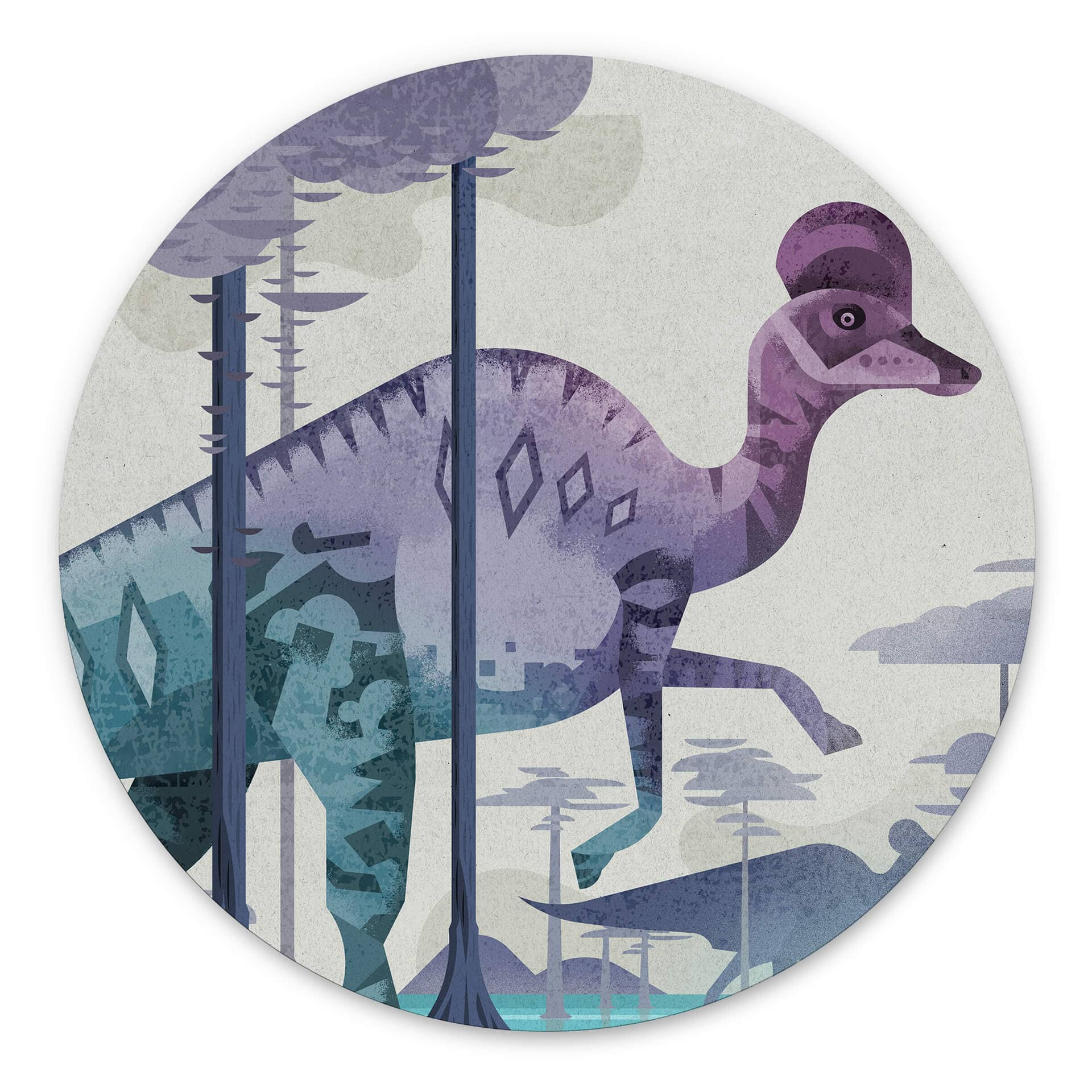 Vægcirkel Corythosaurus - Braun – print på aluminium (Alu-Dibond)