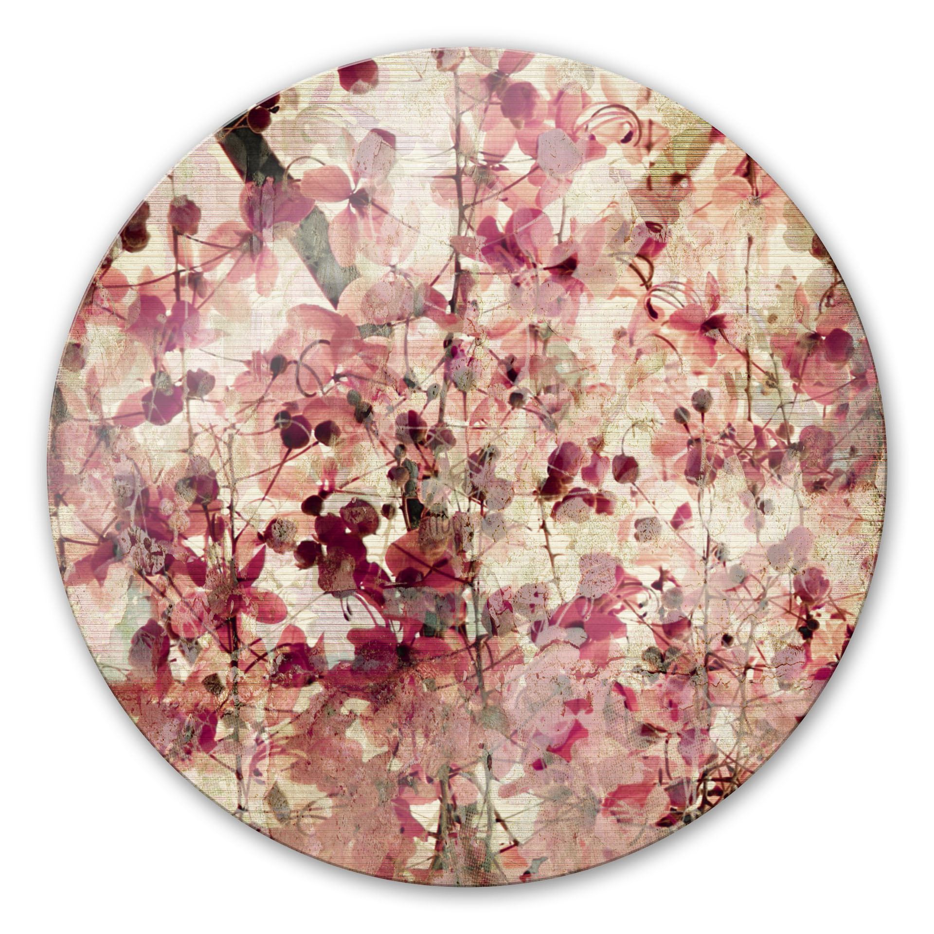 Tableau en verre - Dessin Floral Vintage - rond