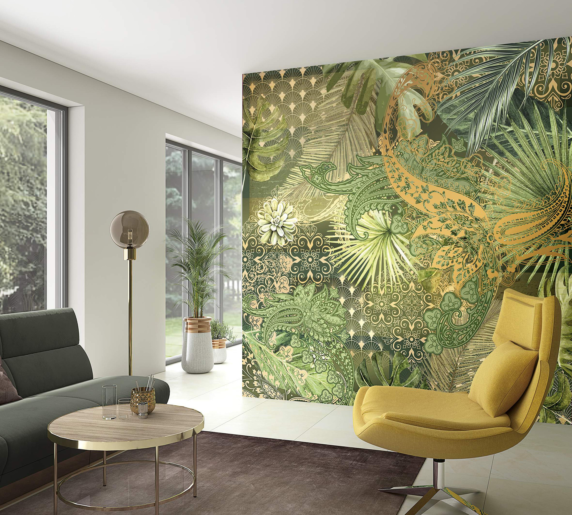 Fotobehang met abstract bloemmotief, Oranje Bloem 3.40 x 3.18 m