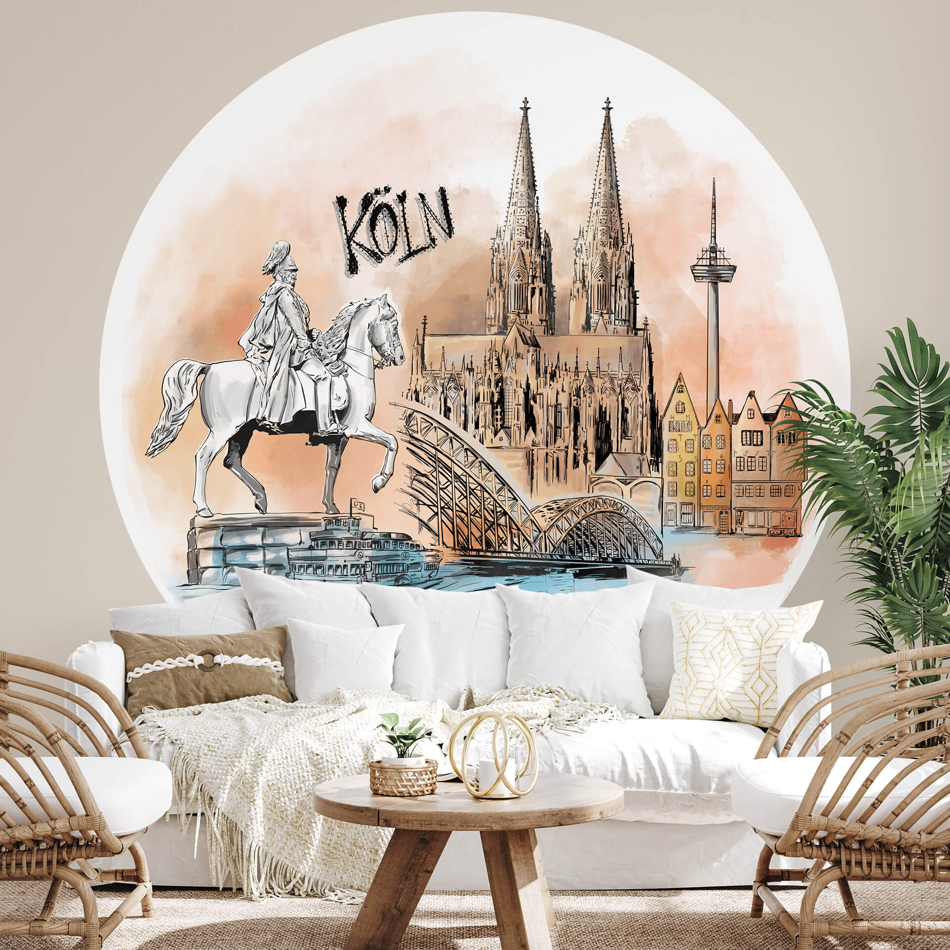 Fotobehang Love your City - Keulen illustratie - vliesbehang/zelfklevend vliesbehang