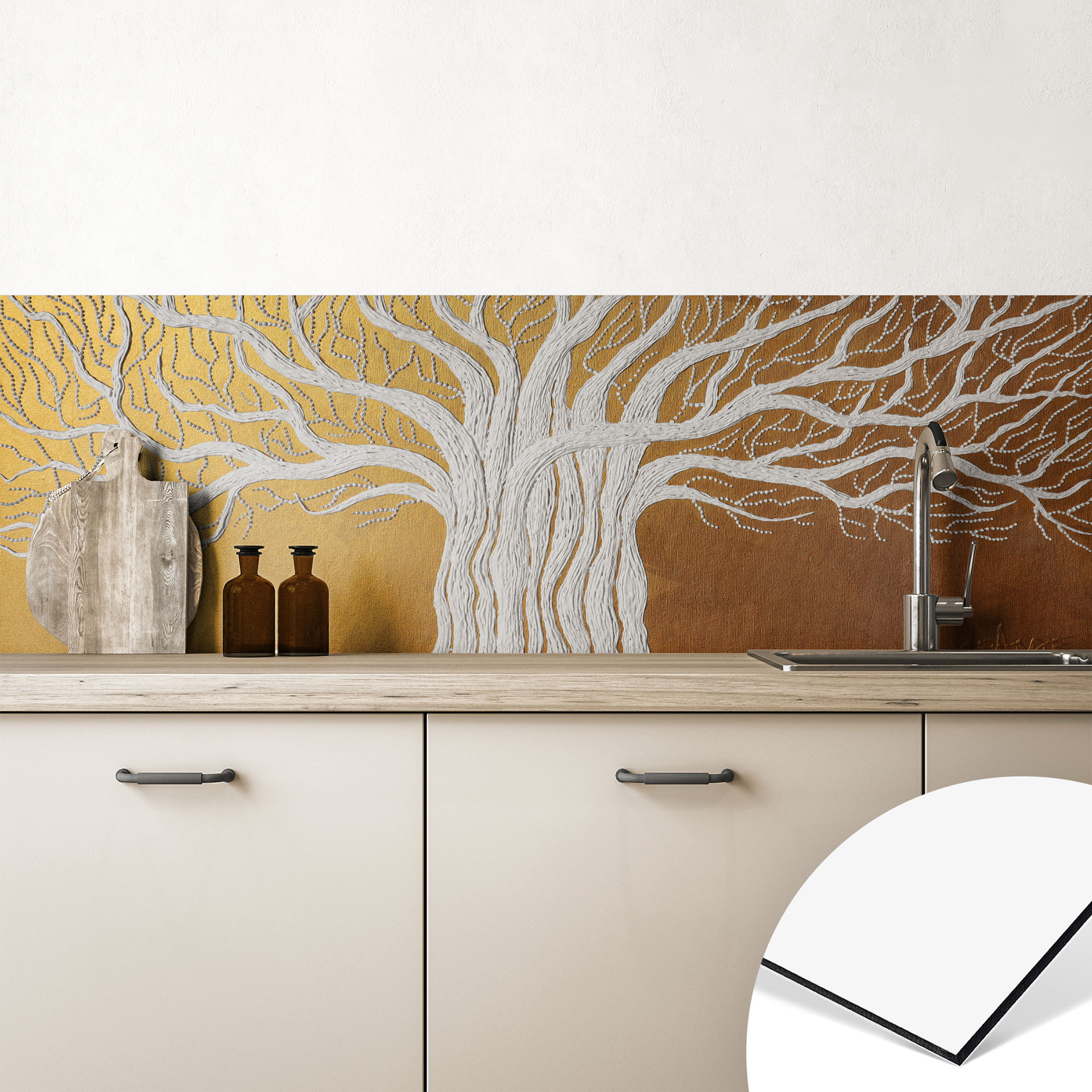Revêtement pour cuisine Arbre de vie blanc abstrait - Grande