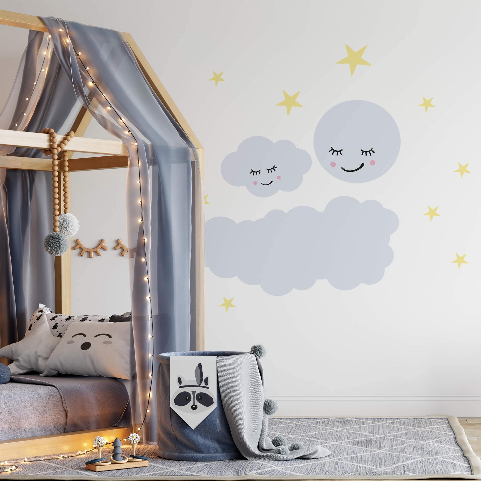 Wandtattoo Sternenhimmel mit Wolke und Mond schlafend