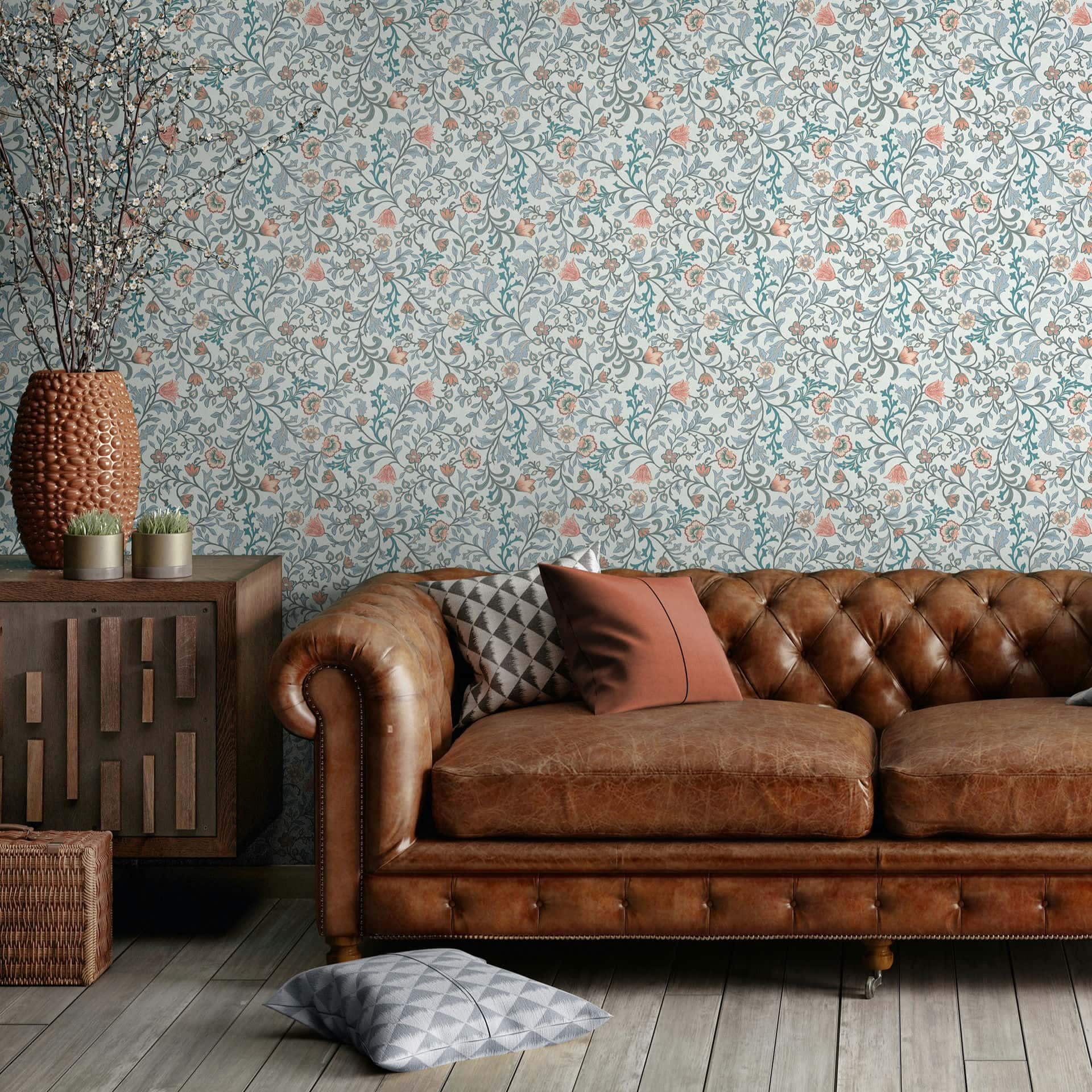 Vliesbehang bloemen, bladmotief bloem natuur in blauw