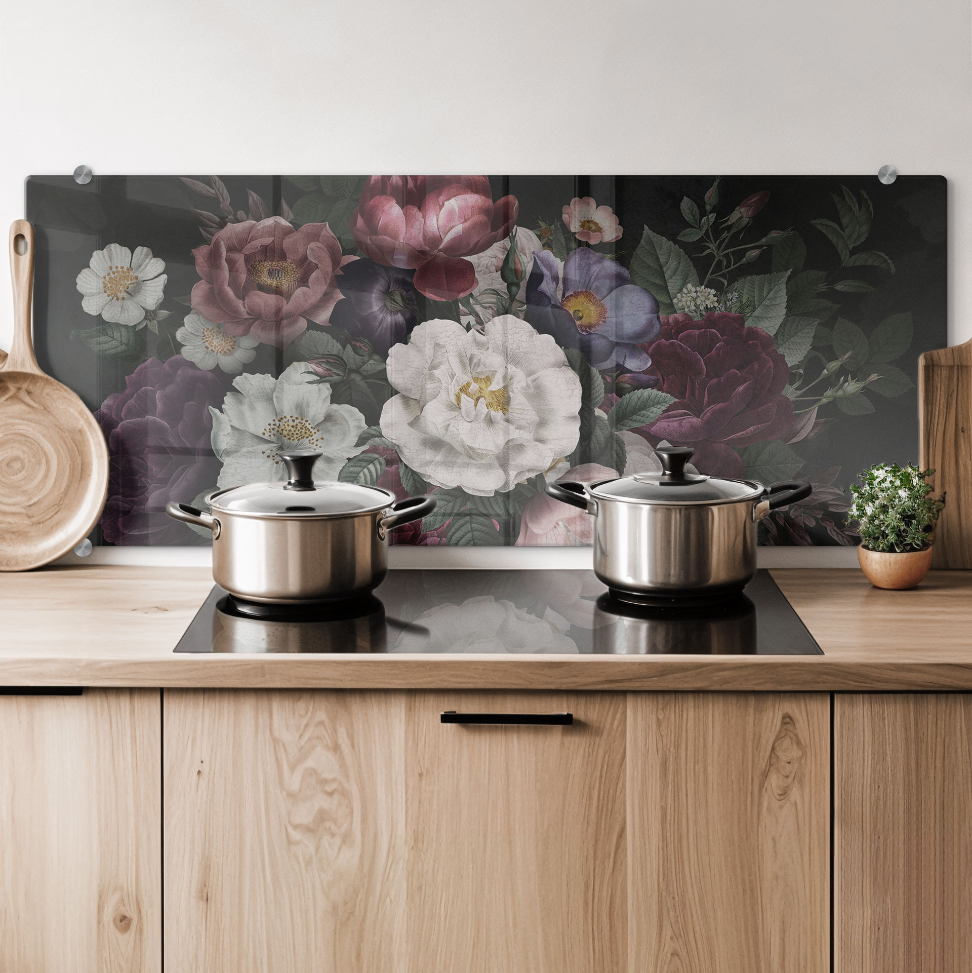 Panel szklany do kuchni Martwa natura z kwiatami w stylu Redouté - Bloomery Decor - Panorama