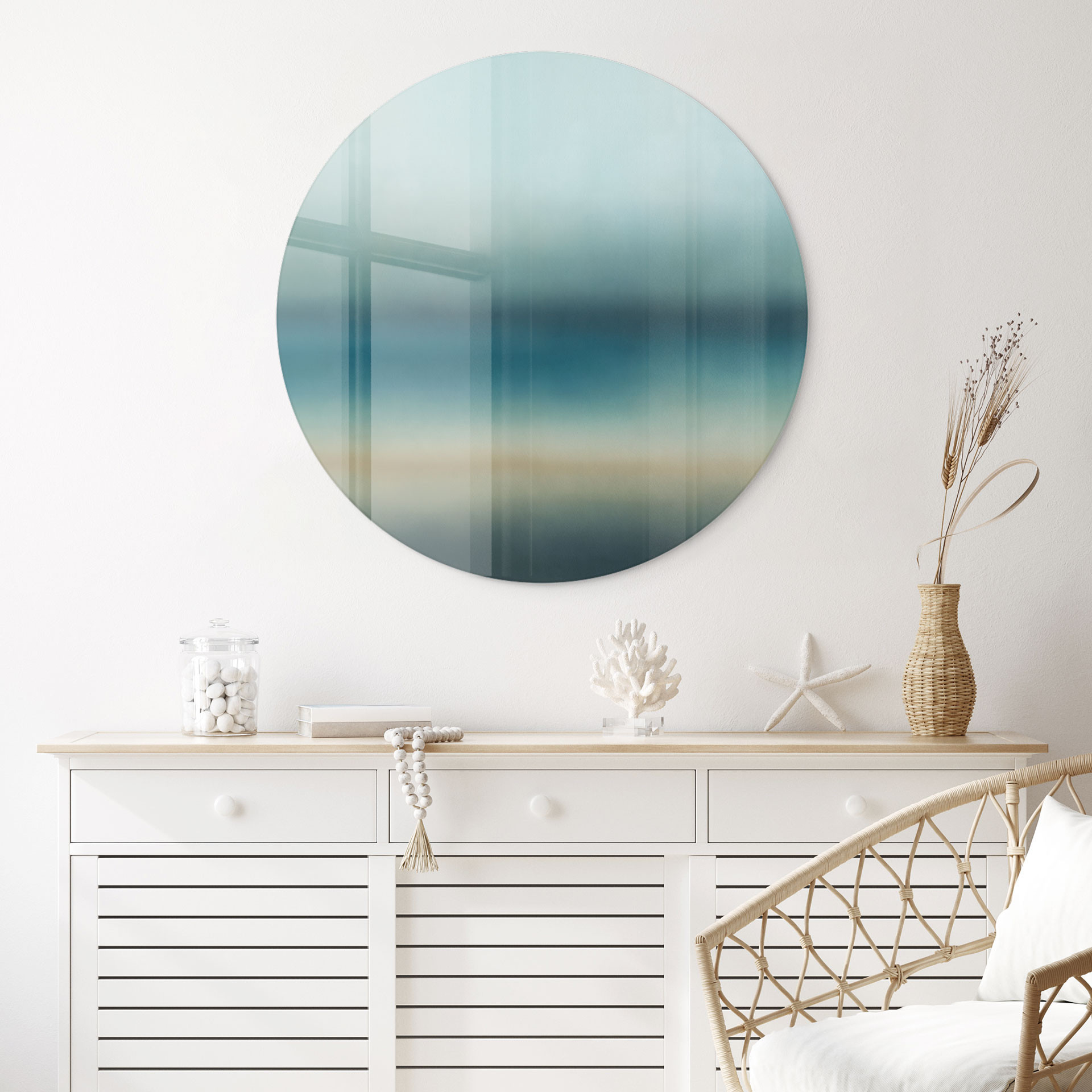 Glasschilderij Rotko Blush - Turquoise Horizon - Sir Edward x Grigory Gladarev - Rond