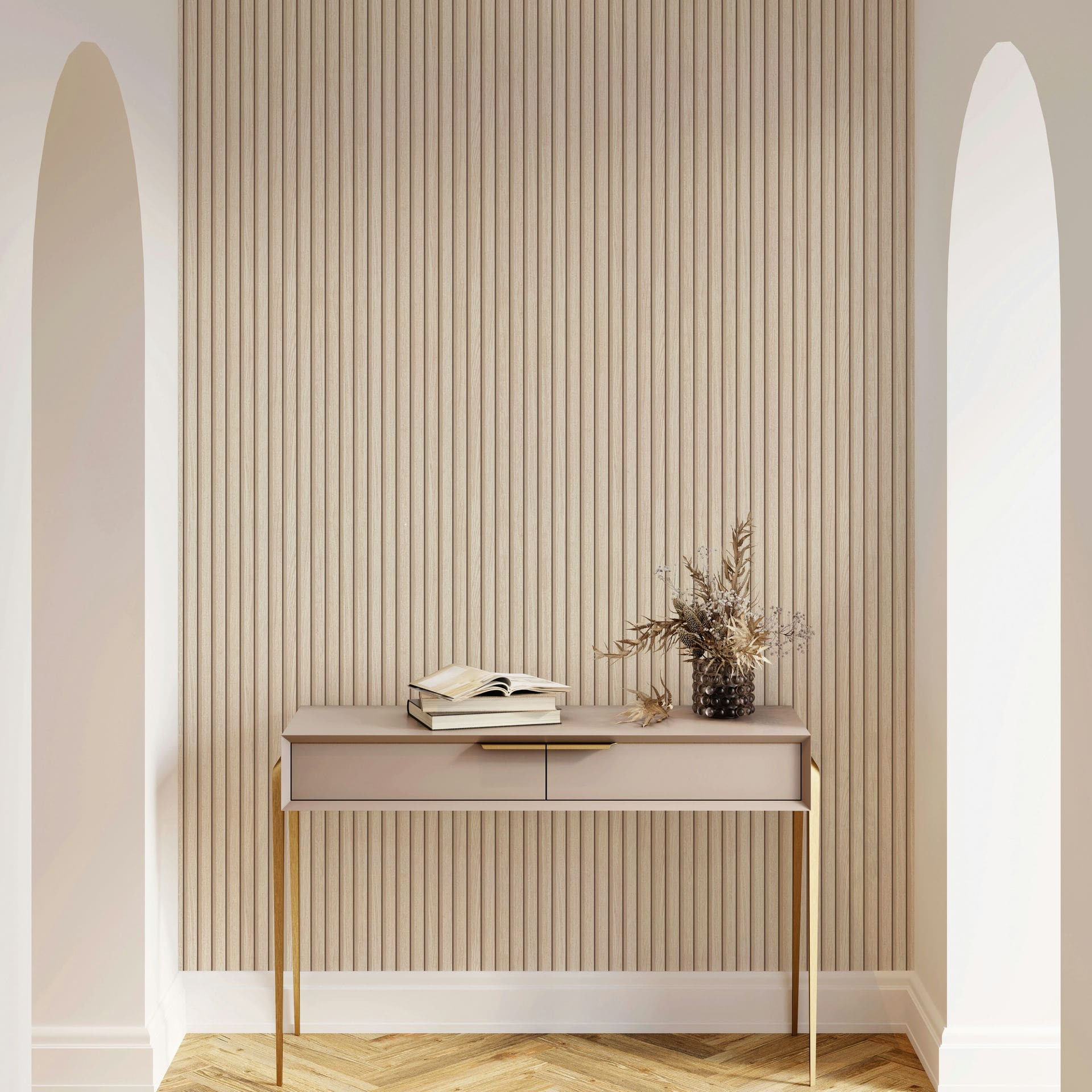 Zelfklevend behang beige houtlook scandi houten panelen Kleeffolie
