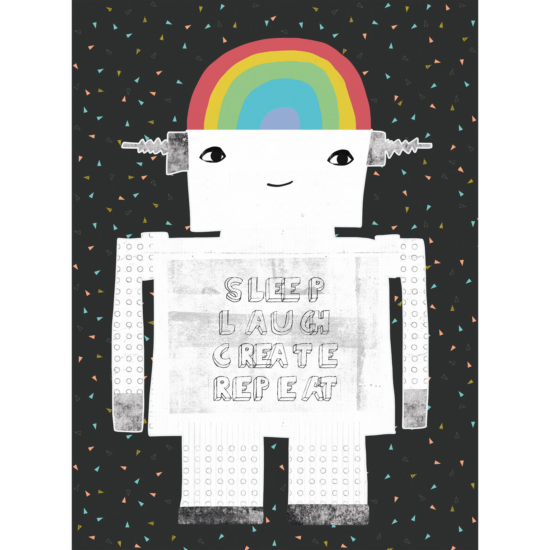 Fotobehang, kinderkamer behang regenboog robot Sleep Laugh Create - Treechild