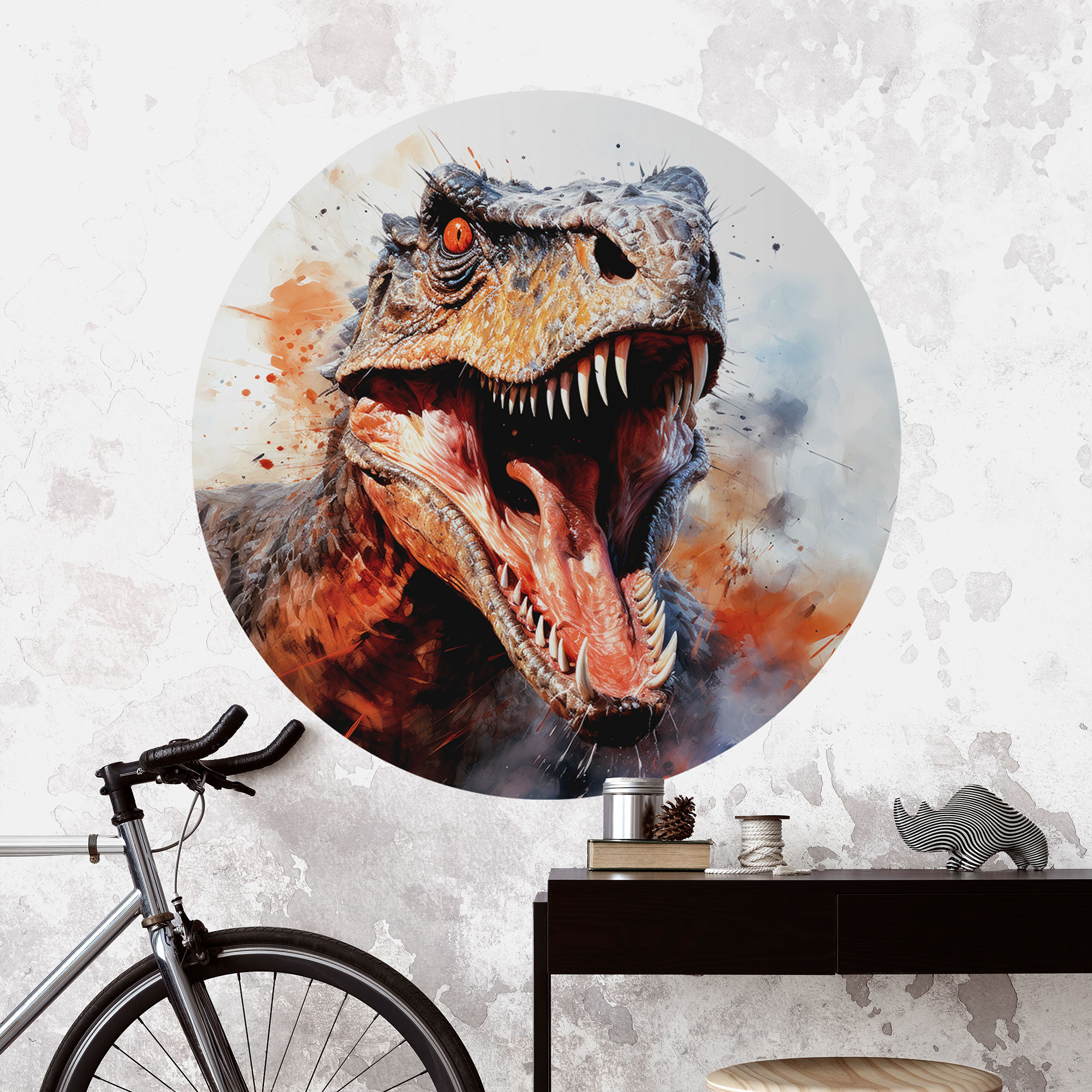 Naklejka na ścianę dinozaura T-Rex: Dzikie oblicze prehistorii - Jaszke - Round