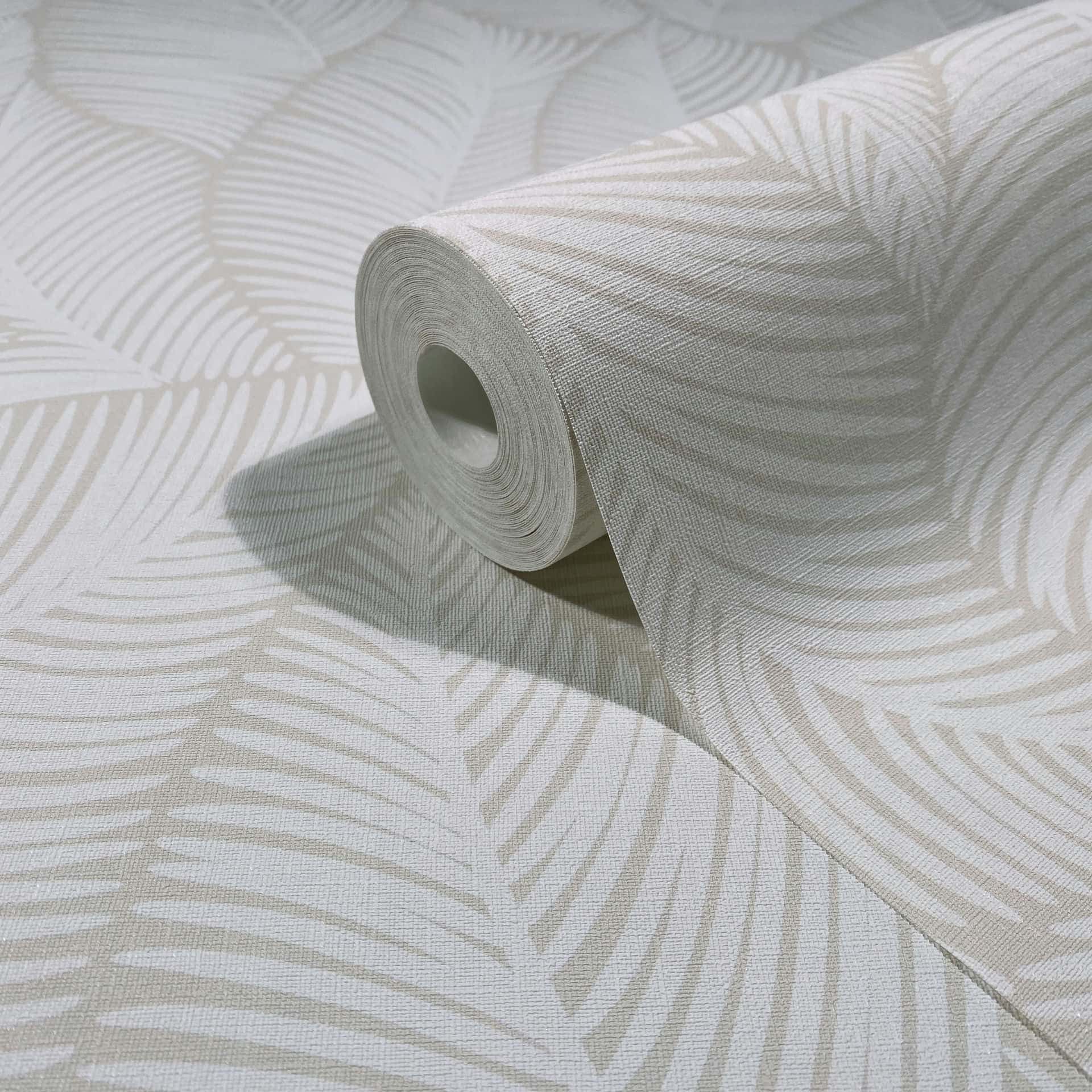 Vliesbehang bladeren bloem natuur mat in wit beige