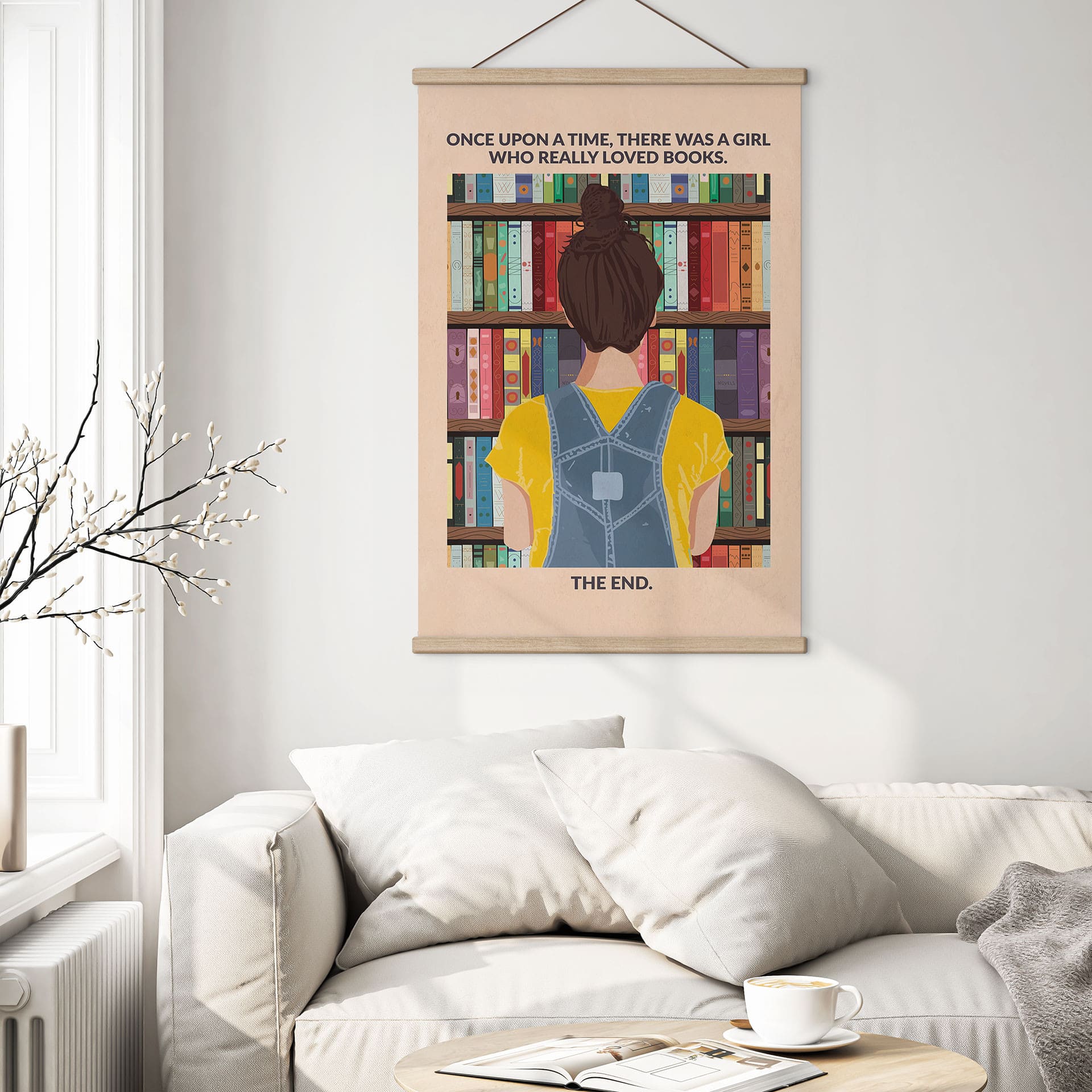 Tekstil plakat Bogkærlighed - Pige ved Reolen - WallChart Art Studio