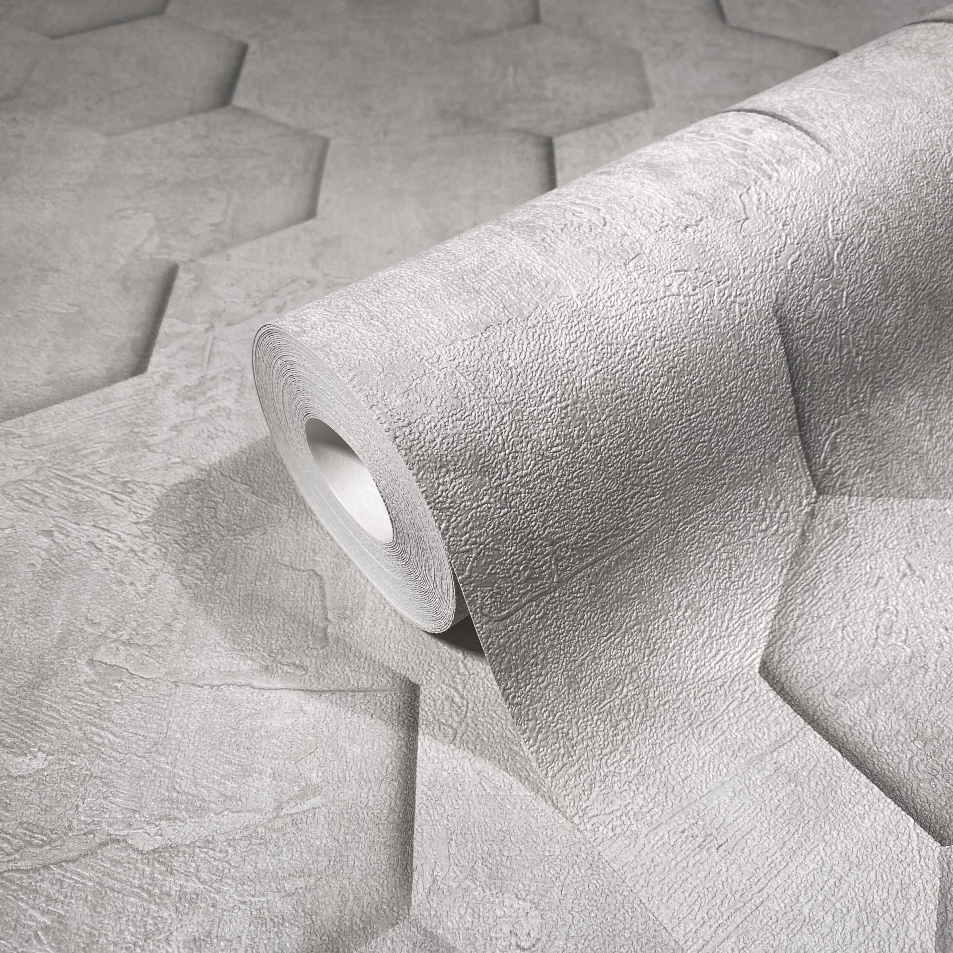 Vliesbehang met 3D honingraatmotief grijs grafisch
