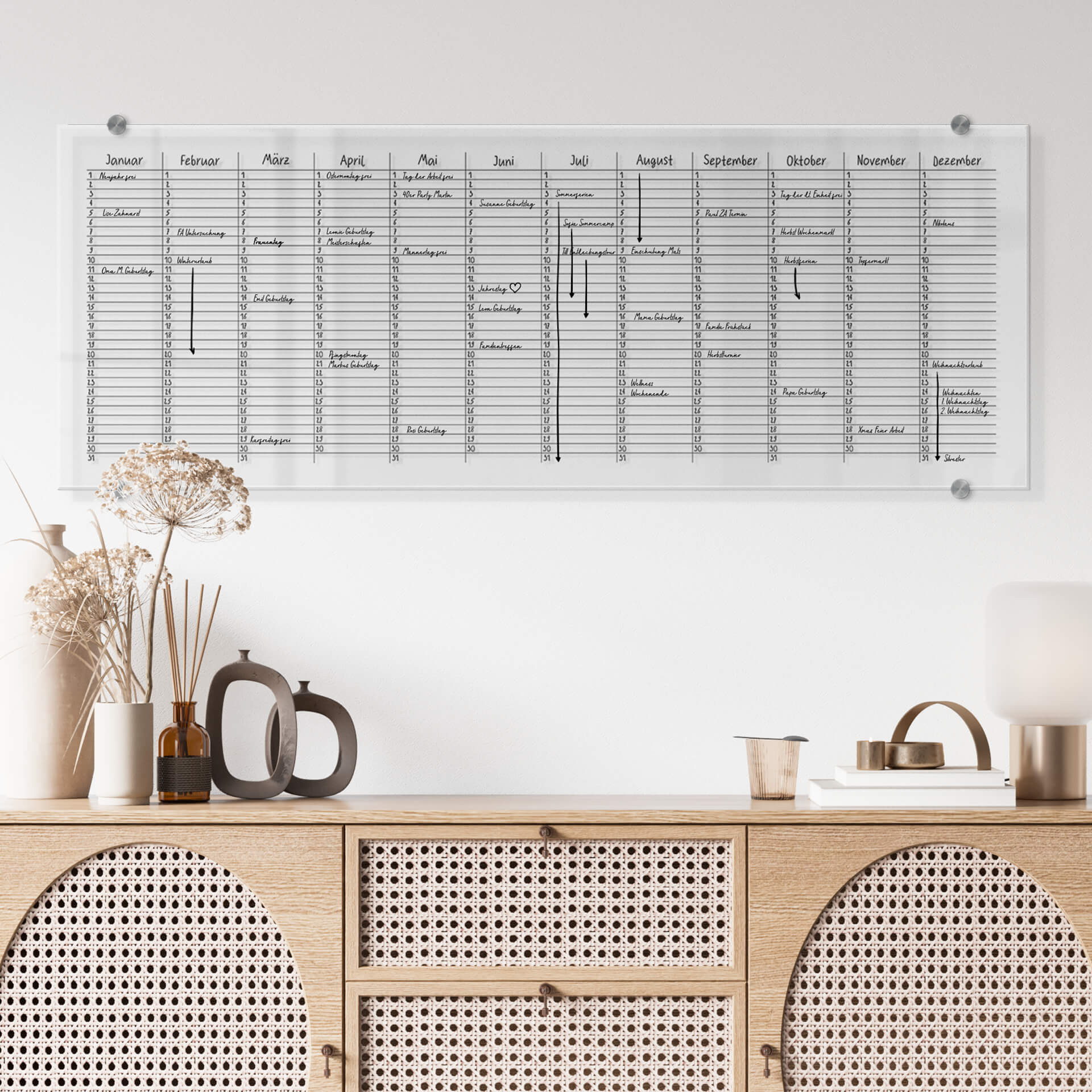 Memoboard Glas/Acryl Jahresplaner Panorama - transparent