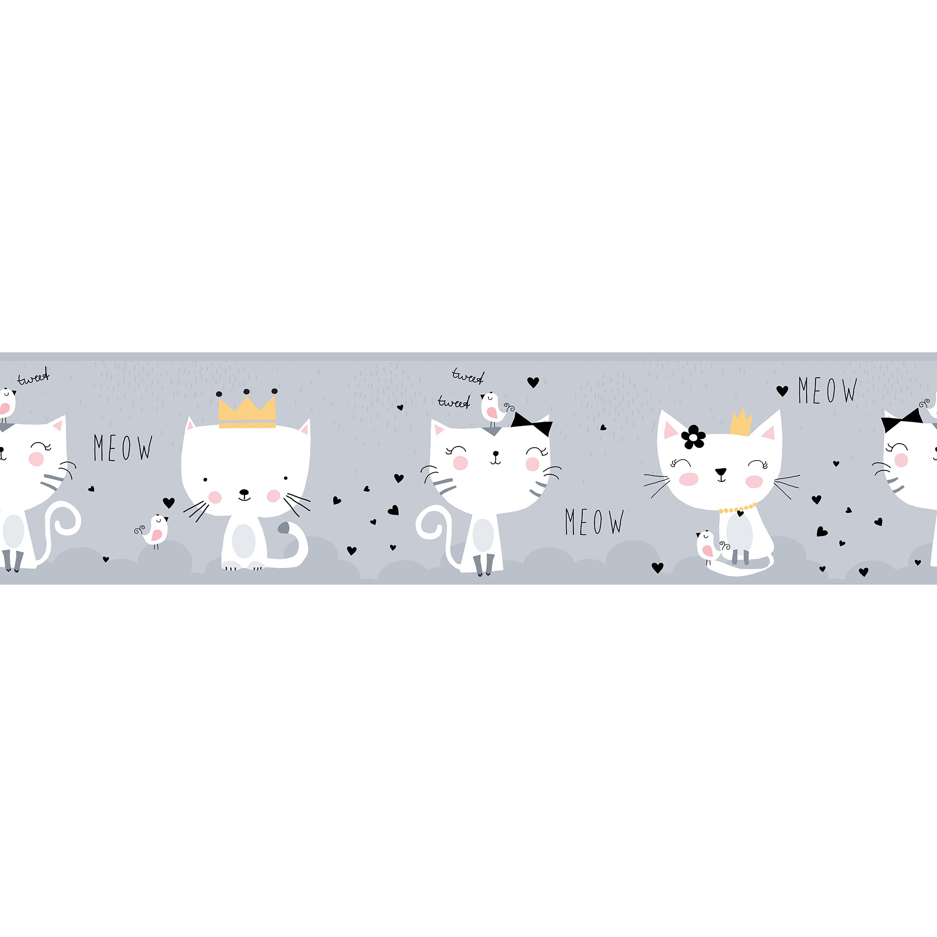 Lovely Kids selbstklebende Kinderzimmer Bordüre Meow Cats mit süßen Katzen