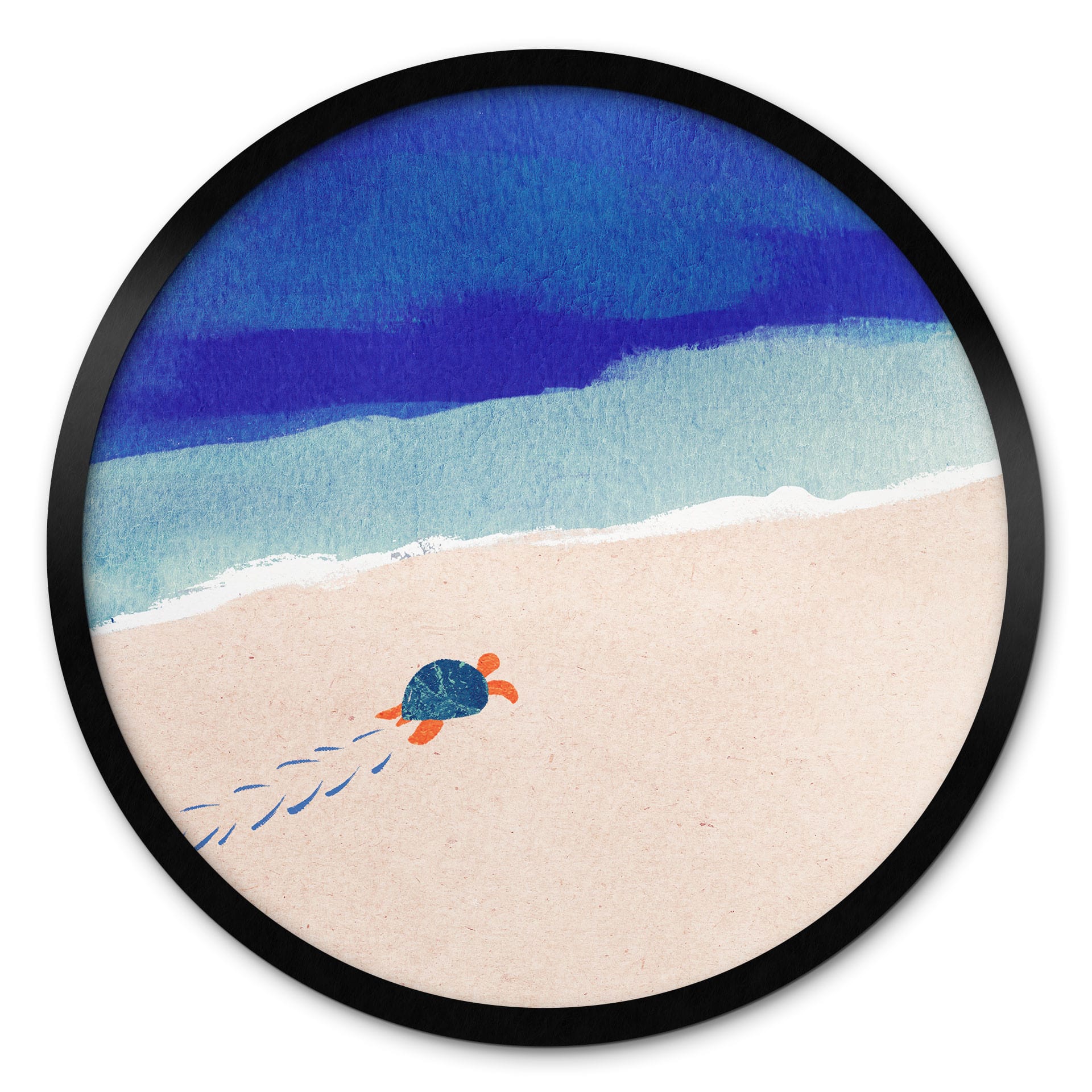Poster Petite tortue au bord de la mer - Rivers - Rond