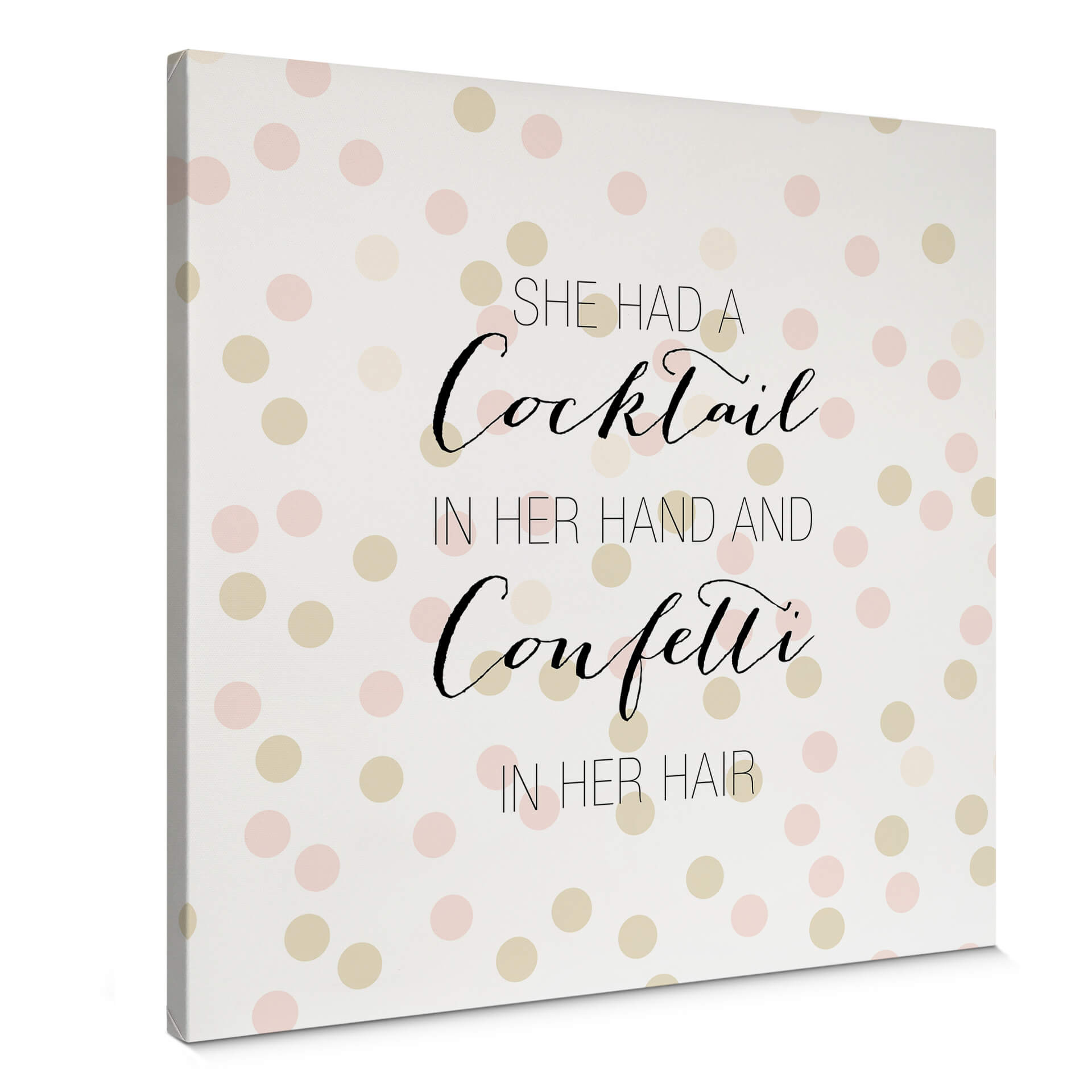 Obraz na płótnie Confetti & Cream - Koktajl w dłoni i konfetti we włosach