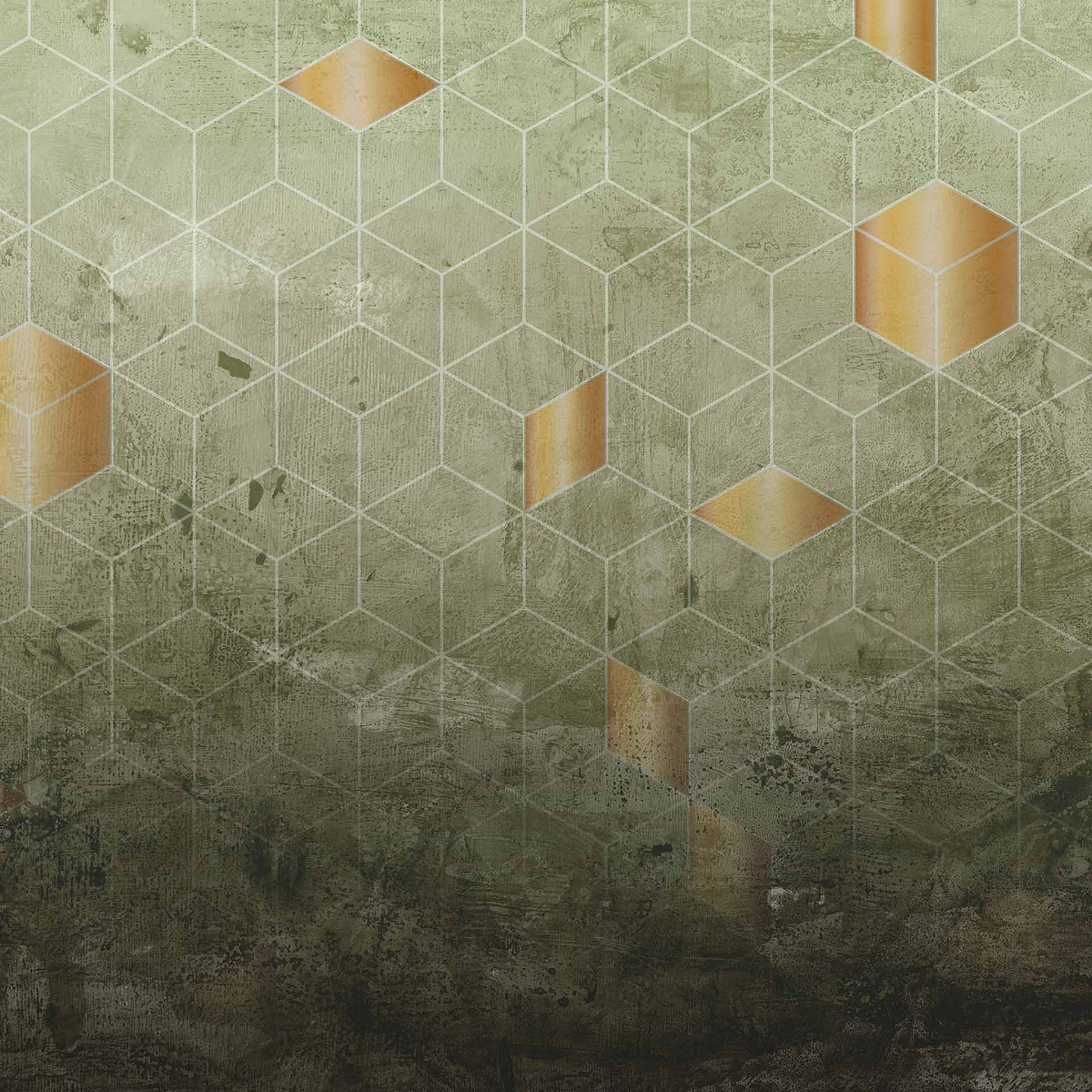 design behang DTiles1 in groen brons - vliesbehang Designwalls 2 - 2,55 x 3,5 m