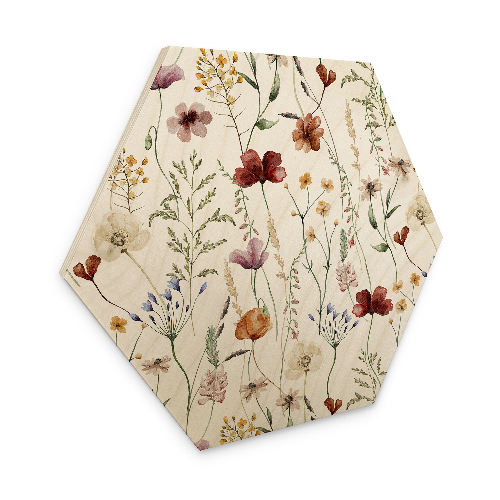 Sekskantet træ Farverige vilde blomster - UN Designs