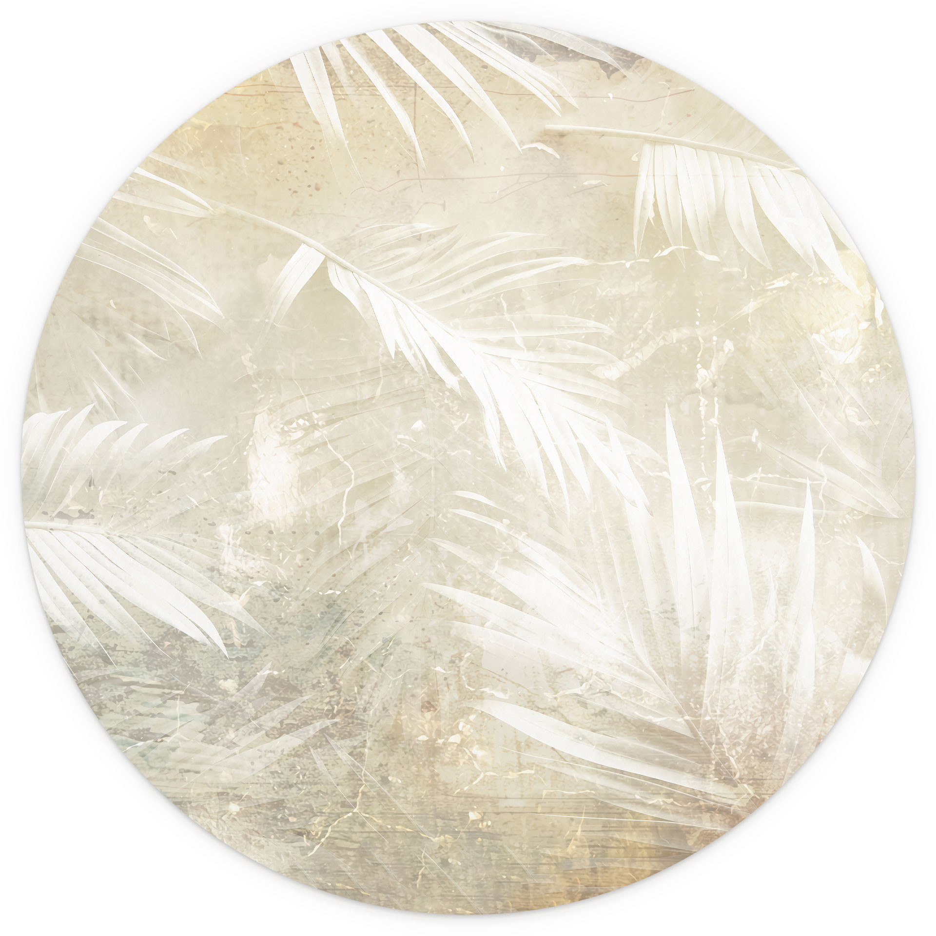 Behangcirkel Abstracte witte palmbladeren - Kulik - vliesbehang/zelfklevend vliesbehang