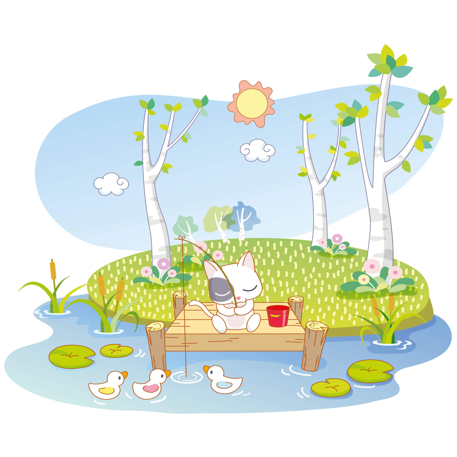Wandtattoo Die vier Tierfreunde - Angelspaß