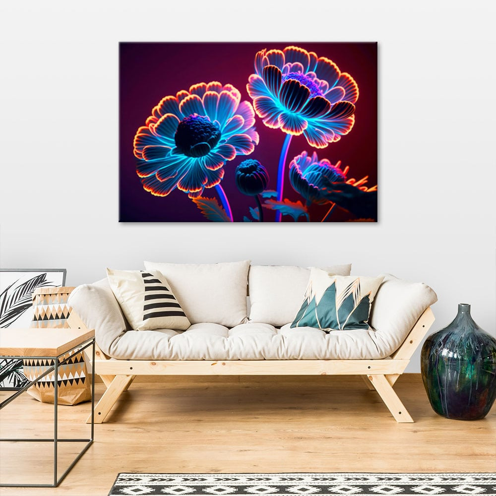 Canvasbillede, neonblomsterknopper